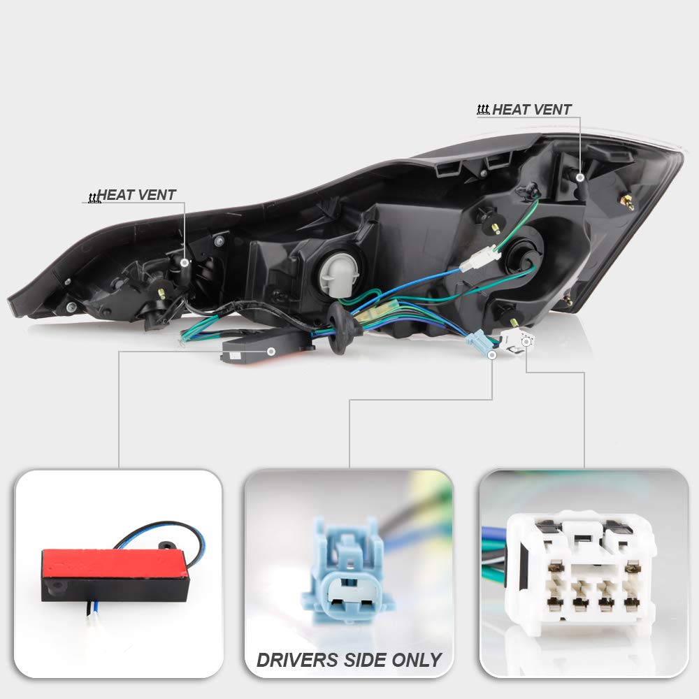 ACANII LED Tube Tail Lights for 2008-2013 Infiniti G37 / 14-15 Q60 Coupe, Black Housing, Smoked Lens, Cyber Black