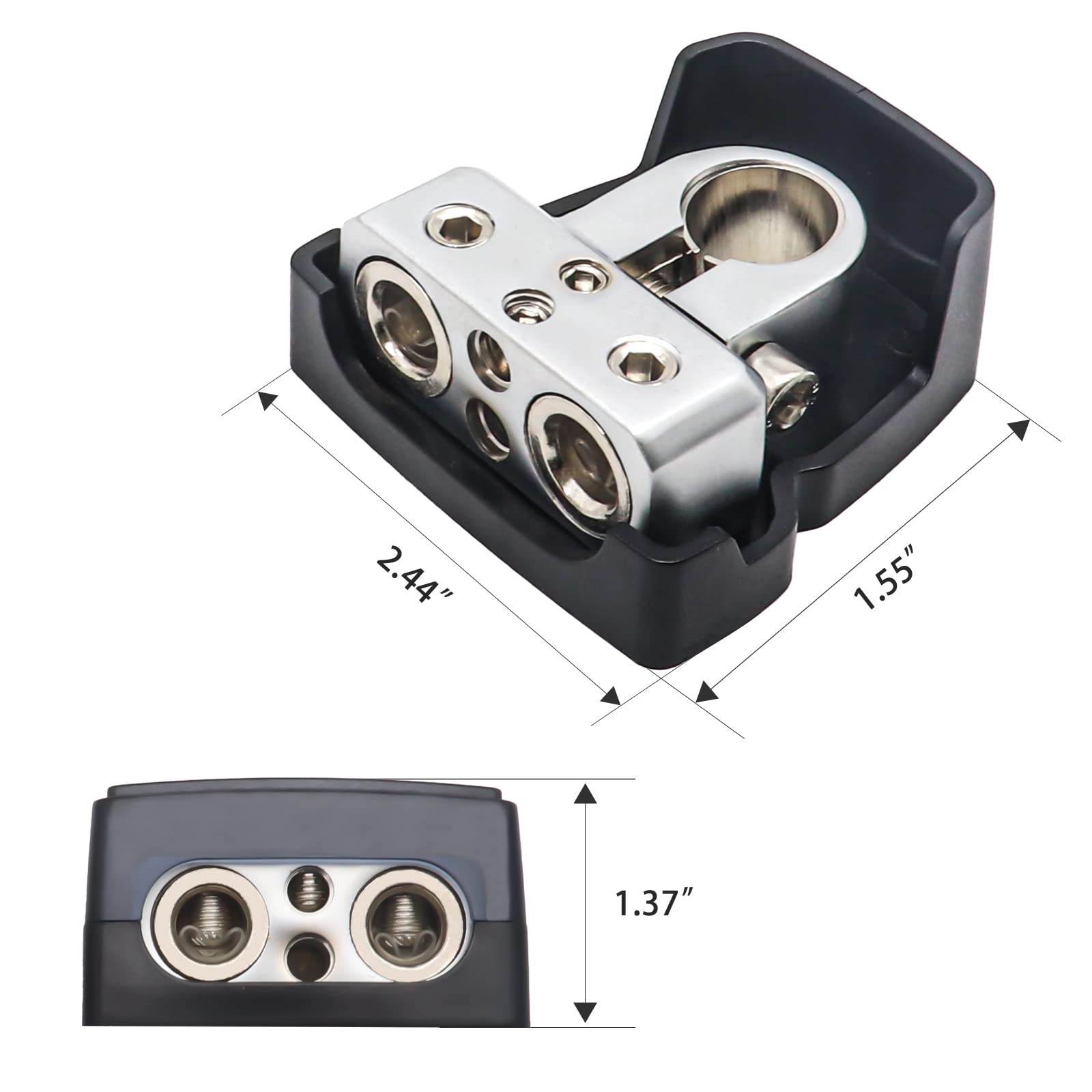 Recoil Pbt-D04 2 Pack Premium Solid Brass Positive Negative Battery Terminals Clamps With One 0/2/4 Gauge Output And Two 4/8 Gau