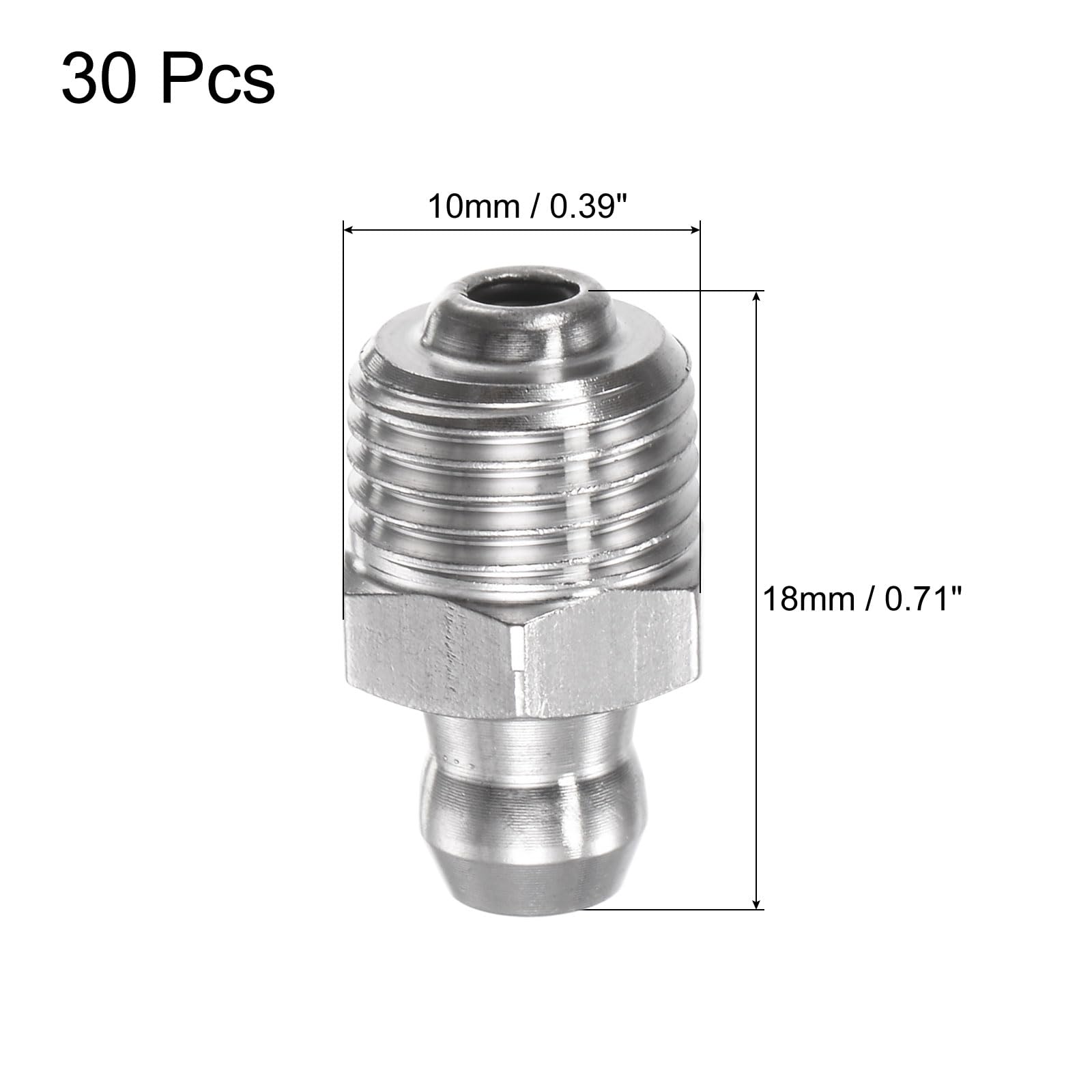 uxcell 304 Stainless Steel Straight Grease Fitting M10 x 1mm Thread Hydraulic Grease Fitting Accessories, 30Pcs