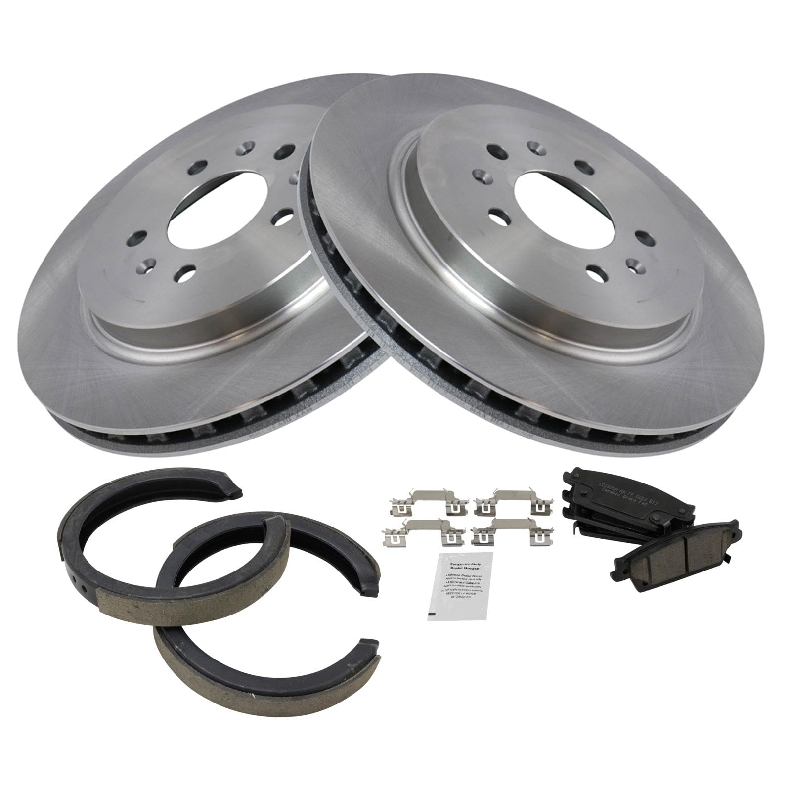 Trq Rear Brake Pad & Rotor Kit Brake Pads Brake Rotor Parking Brake Shoe Set Ceramic Compatible With 2005-2009 Cadillac Sts