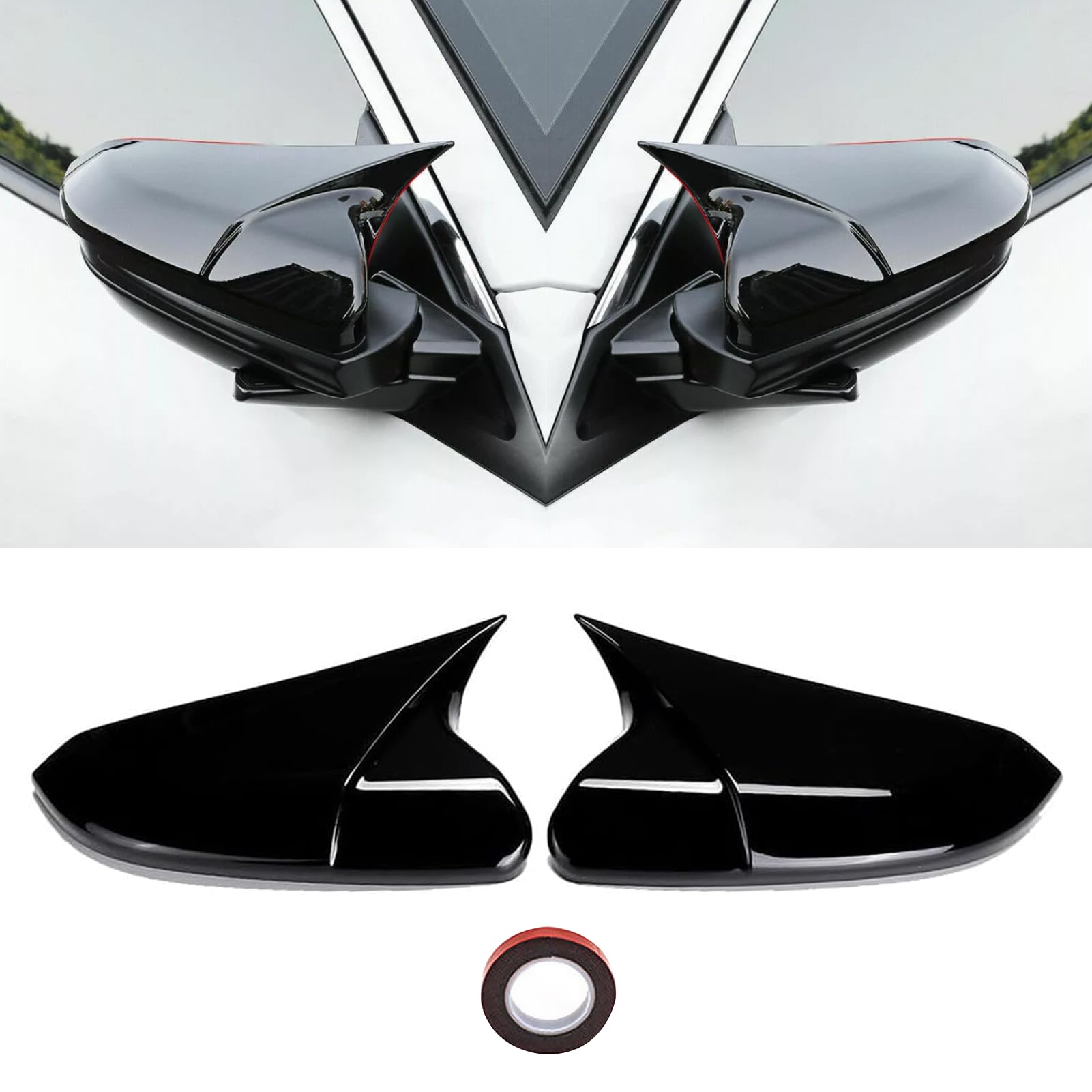 Moonlinks Compatible With 2016-2021 Honda Civic Side Ox Horn Mirror Cover Replacement, Glossy Black Lh & Rh Side Door Rearview M