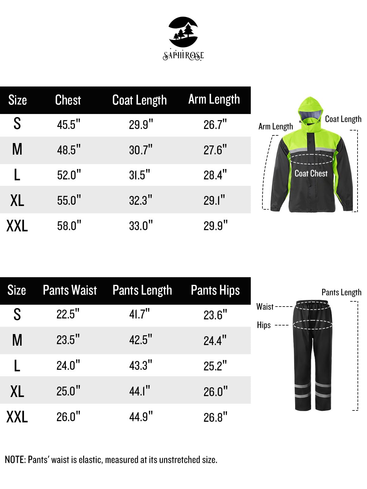 Saphirose Men'S Rain Suit High Visibility Reflective Work Rain Jacket Pants For All Sport Farm Fishing Motorcycle (Black/Green,X-Large)
