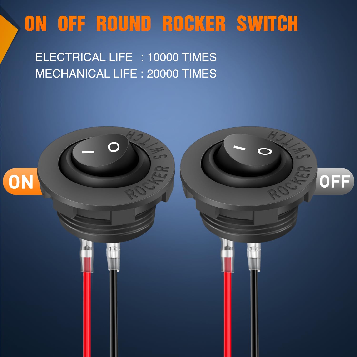 Nilight 5PCS Round Rocker Switch Set, SPST Waterproof 12V Toggle Switch with Wiring Harness, Model 90325E-A, Plastic, for Cars and Boats