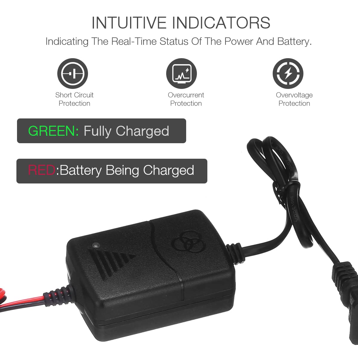 Generic 12V Automatic Smart Car Battery Charger - Trickle Charger for Boats, Motorcycles, ATVs, SUVs & RVs, Red