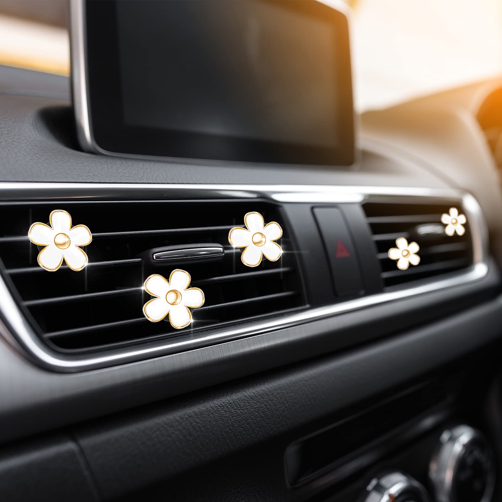 6 Pcs Daisy Flower Air Vent Clip Air Conditioning Outlet Clip Car Air Freshener Clip Charm Car Inter Decor Accessories (White,3