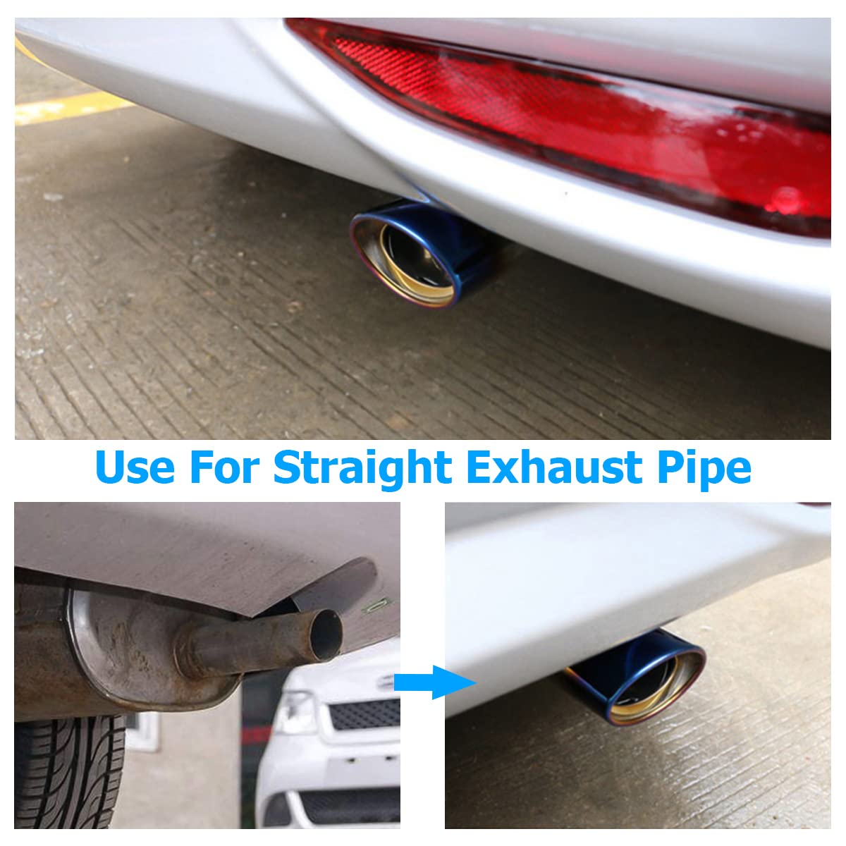 Stainless Steel Car Exhaust Tip, 2.5 To 3.3 Universal Car Exhaust Pipe Modification Tail Throat Tail Pipe, Steel Exhaust Tips Chrome-Plated Finish Tailpipe (Blue/B Style)