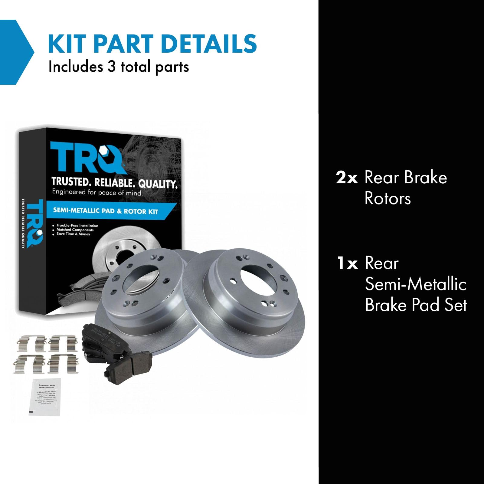 Trq Rear Brake Pad & Rotor Kit Brake Pads Brake Rotor Semi-Metallic Compatible With 2010-2015 Hyundai Tucson 2011-2016 Kia Sport