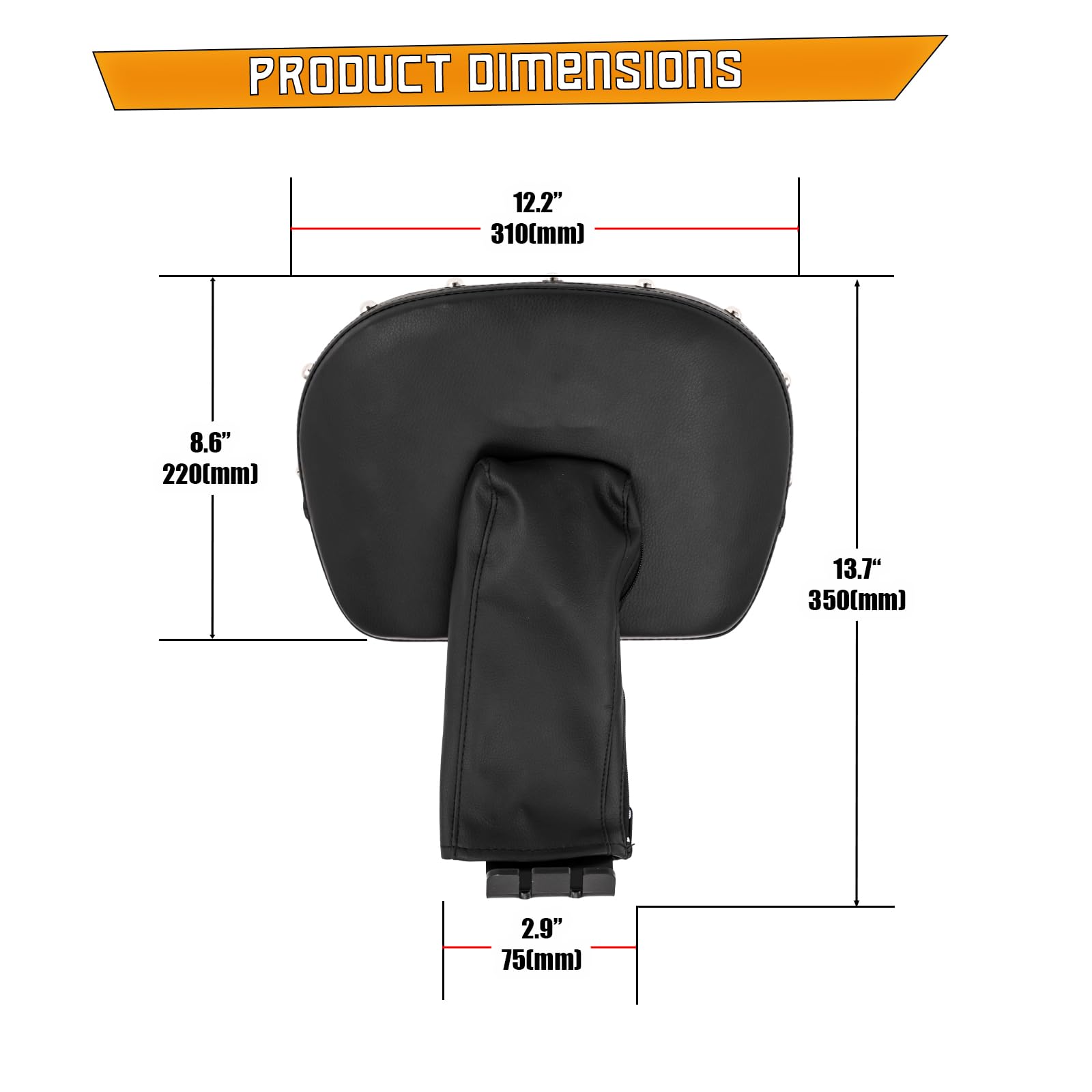 Kinglemc Adjustable Driver Rider Touring Backrest for VL1500 VL800 C50 C90 Suzuki Boulevard (Black-Studded)