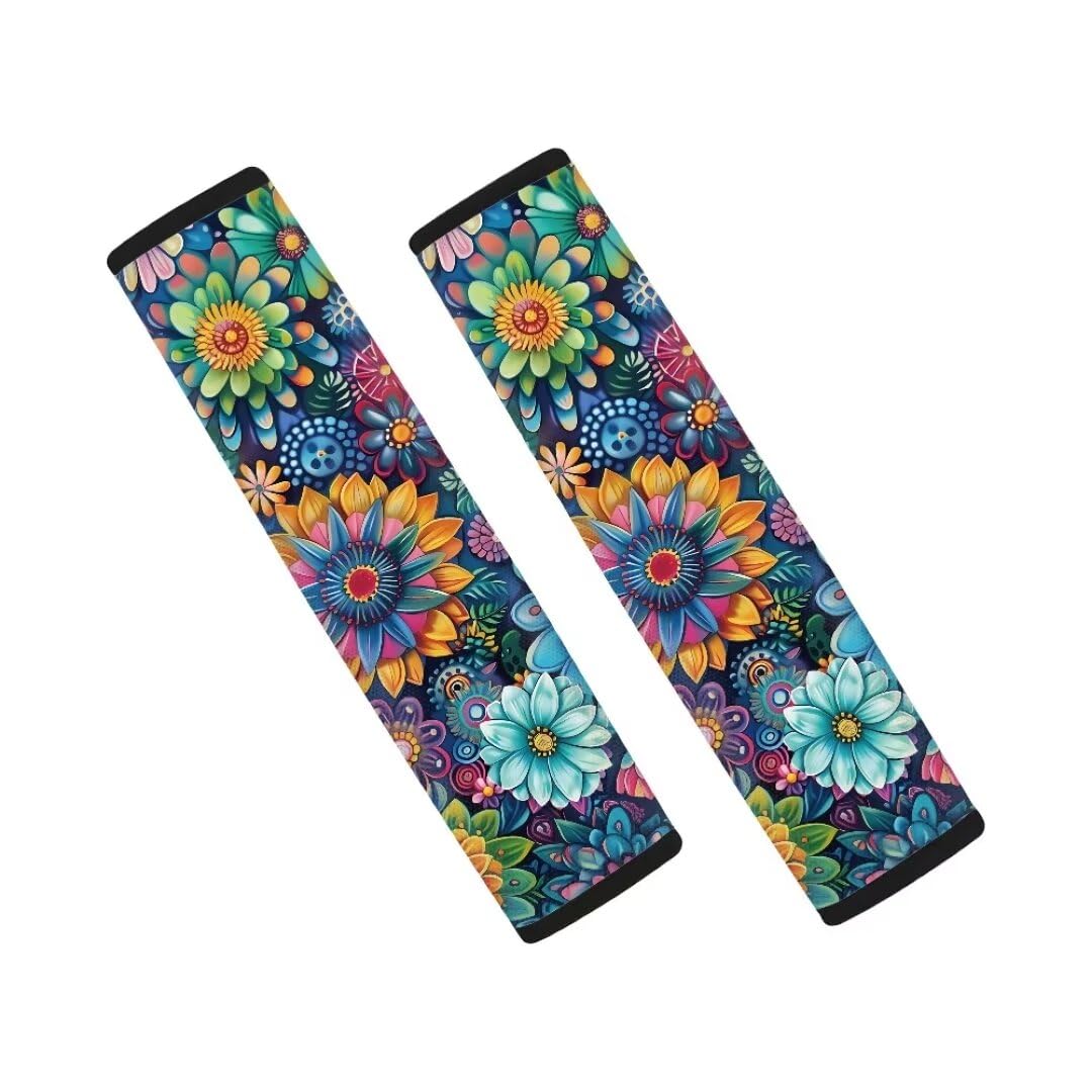 Coldinair Boho Flower Car Seat Belt Pads Seatbelt Covers,Soft Comfort Shoulder Seatbelt Pads Cover Seat Belt Cushion for Women G