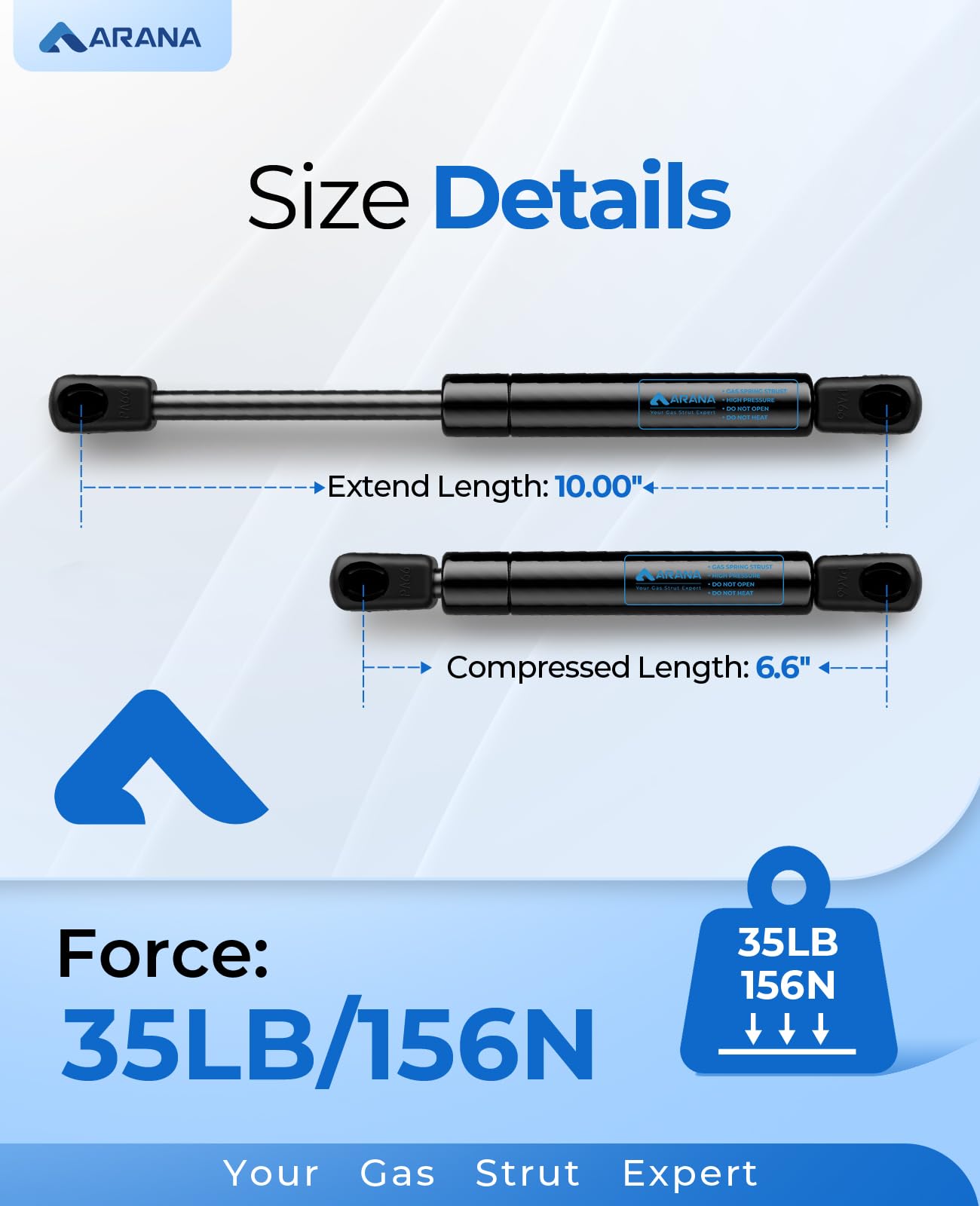 ARANA 10 inch Gas Struts Shocks Spring 35 Lb/156 N 10'' Lift Support Props 4058 for Truck Tool Box Lids Weatherguard Toolbox Boa