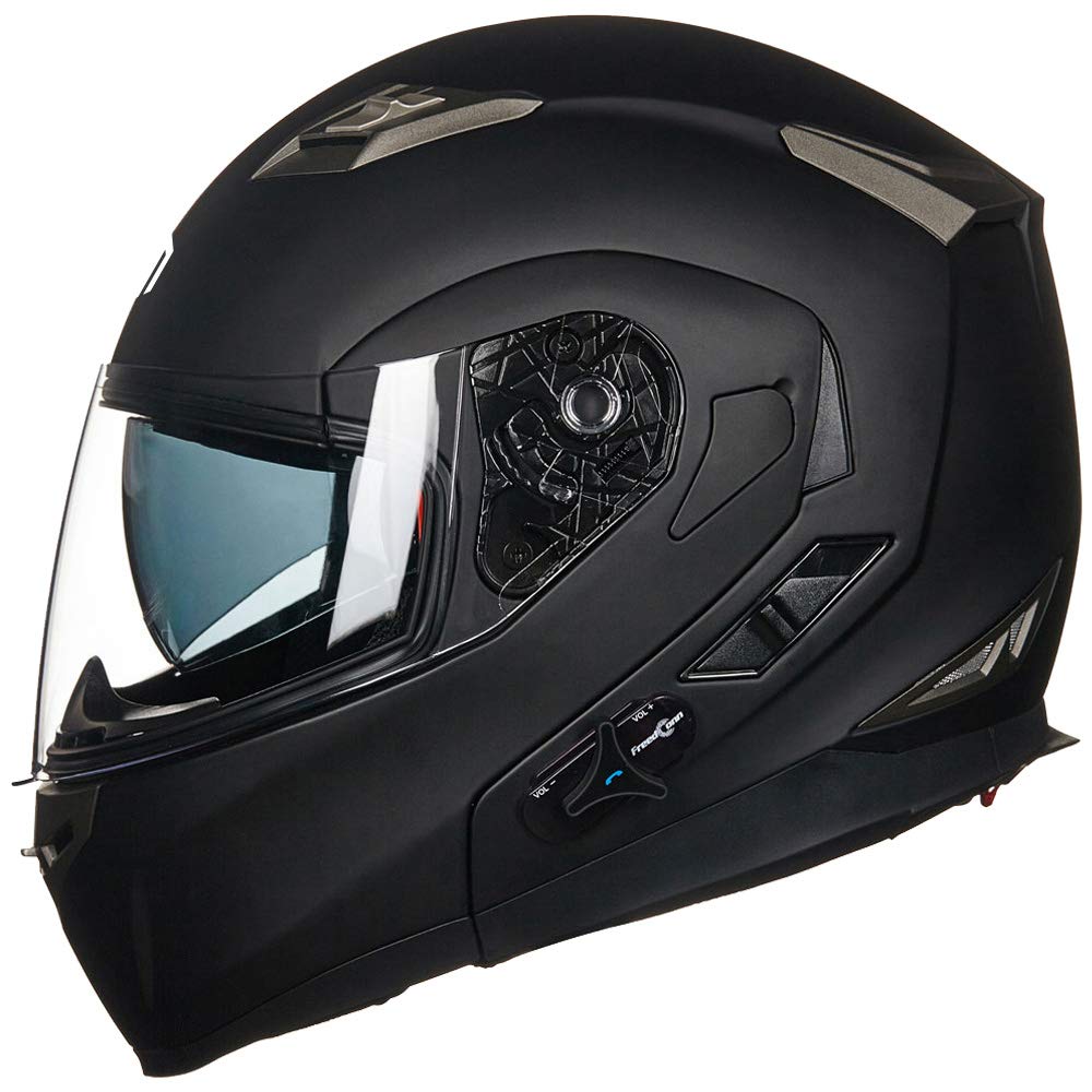 Ilm Bluetooth Integrated Modular Flip Up Full Face Motorcycle Helmet Sun Shield Mp3 Intercom Model 953Pro (M, Matte Black)