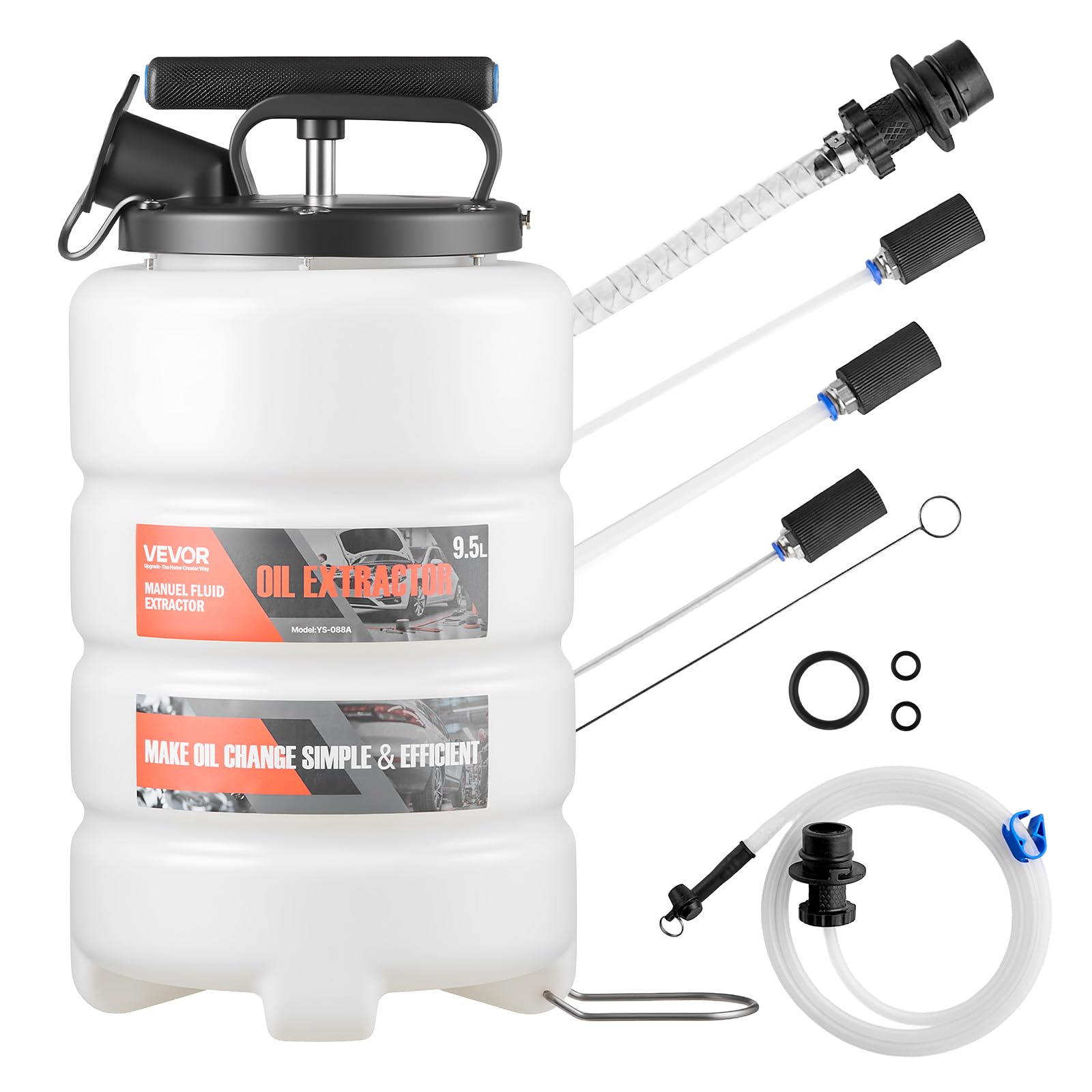VEVOR Fluid Extractor, 9.5 L Capacity, Manual Vacuum Oil Extractor Pump with 59 in Long Horse & Three 47 in Extension Tubes, Oil