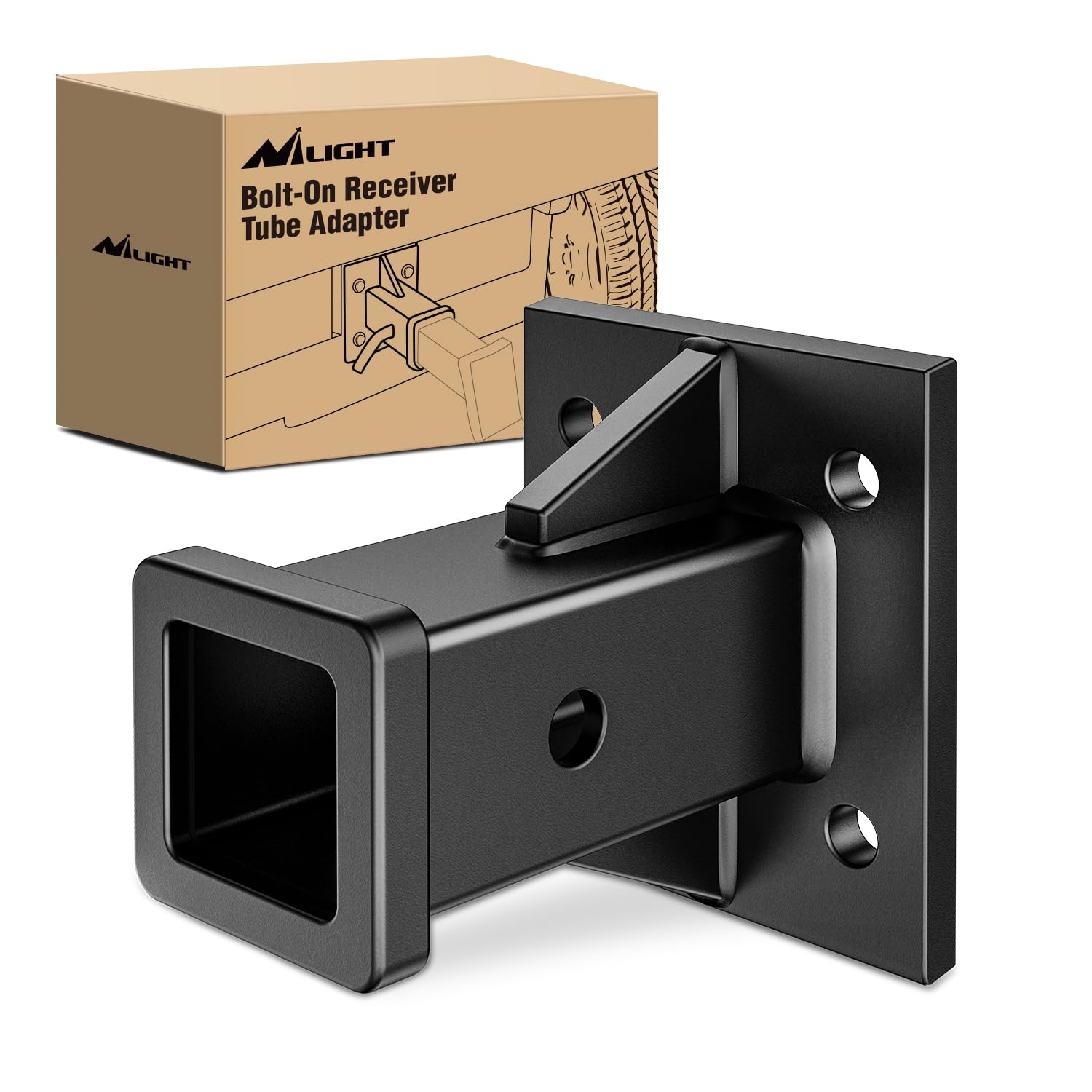 Nilight Bolt-On Receiver Tube Adapter 2 Inch Openning Bumper Trailer Hitch Receiver Universal Towever Hitch Extender Hitch Acces