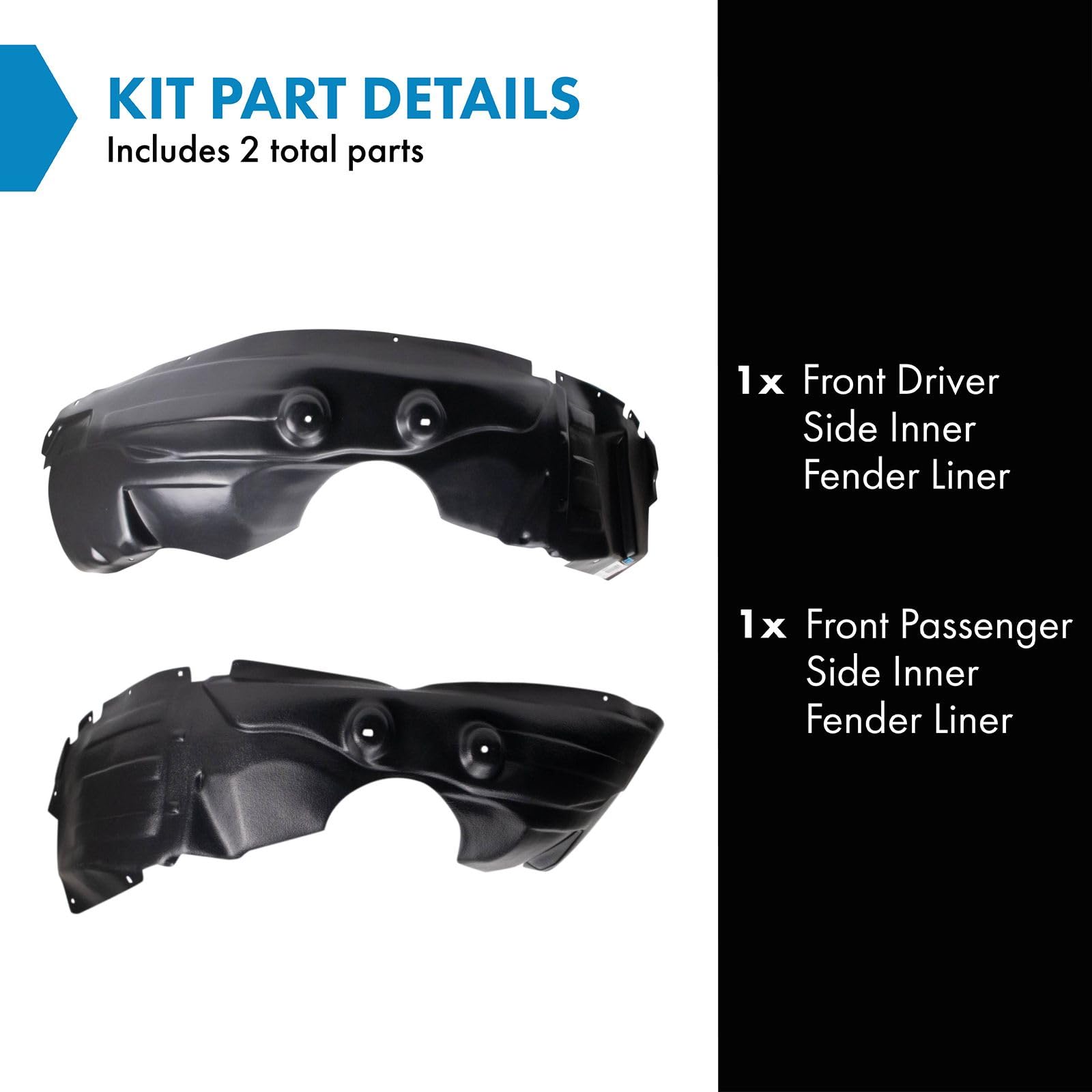 TRQ Front Inner Fender Liner Set for 2009-2020 Dodge Journey, Model BDA14504, Durable Metal Construction
