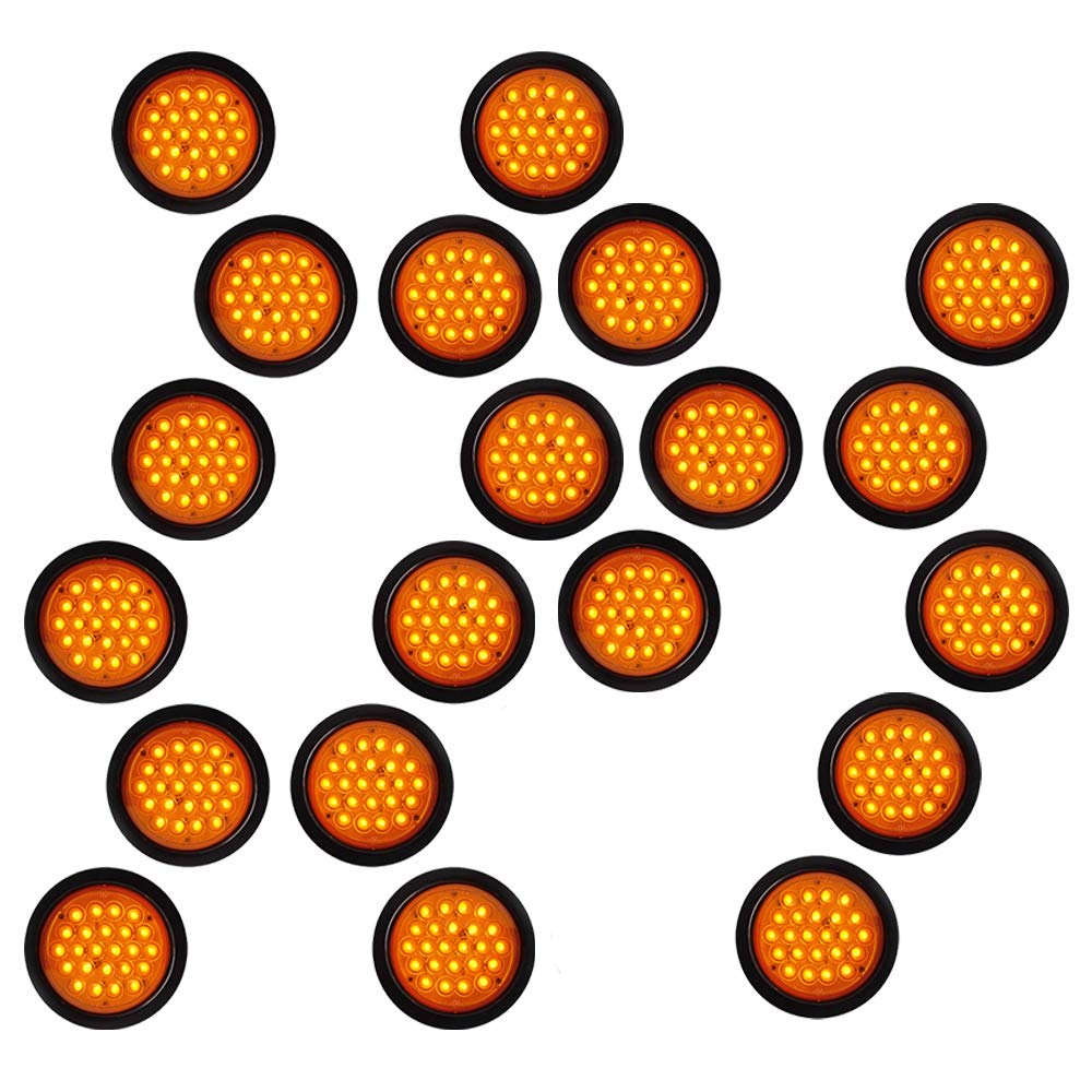 (Pack of 20X) 24-LED Amber 4 Inch Round Turn Signal Tail Light Parking Lamps w/Grommet Wiring Plug Waterproof