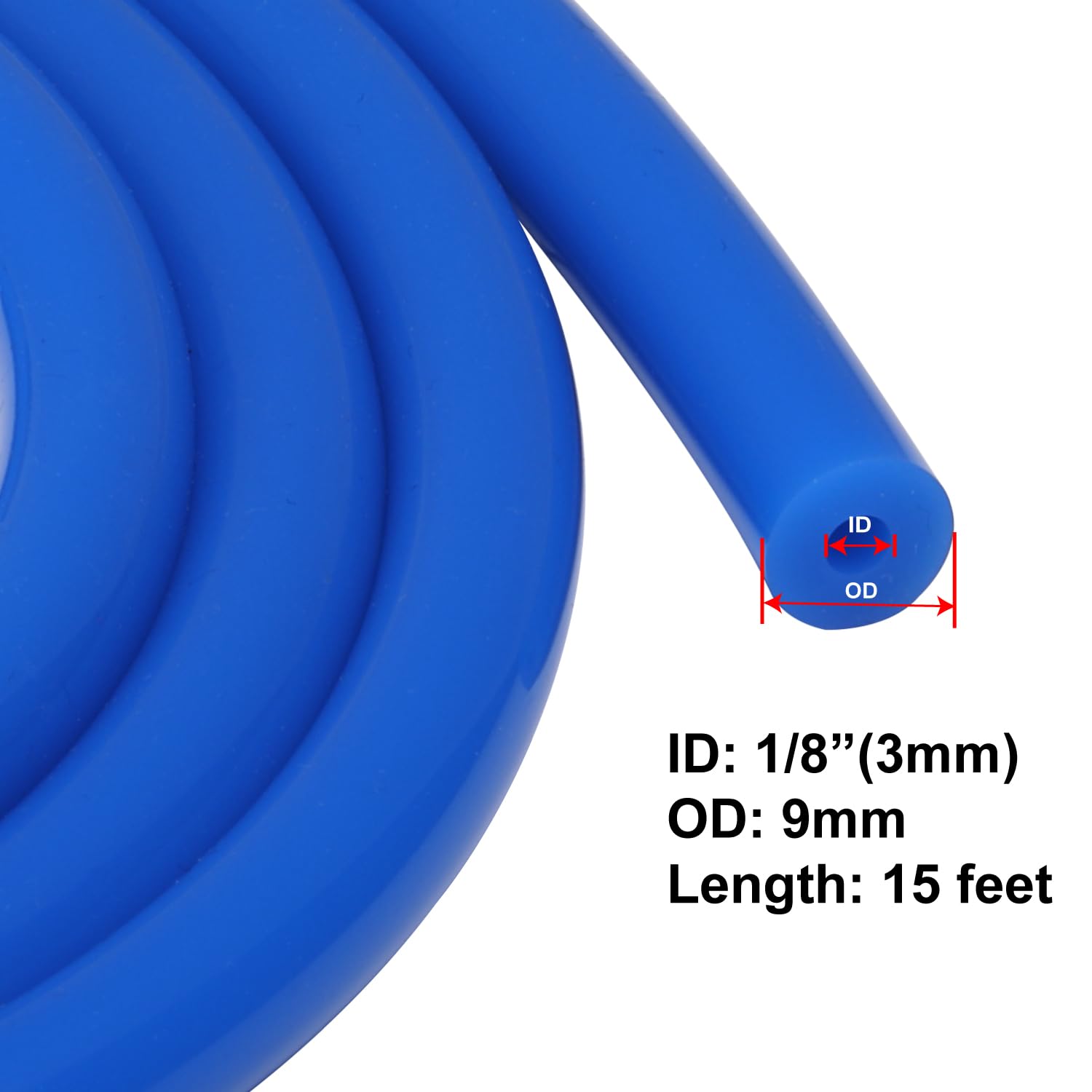 Podavelle 1/8'' 3mm ID Silicone Vacuum Hose Line Tubing 15FT Blue 130 PSI Maximum Pressure