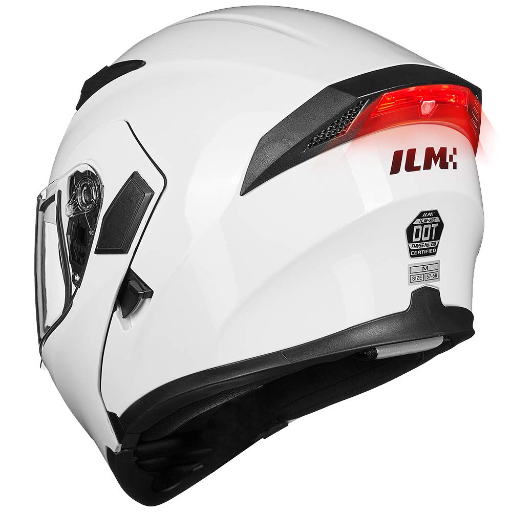 Ilm Motorcycle Dual Visor Flip Up Modular Full Face Helmet Dot Led Light Model 902L (S, White - Led)