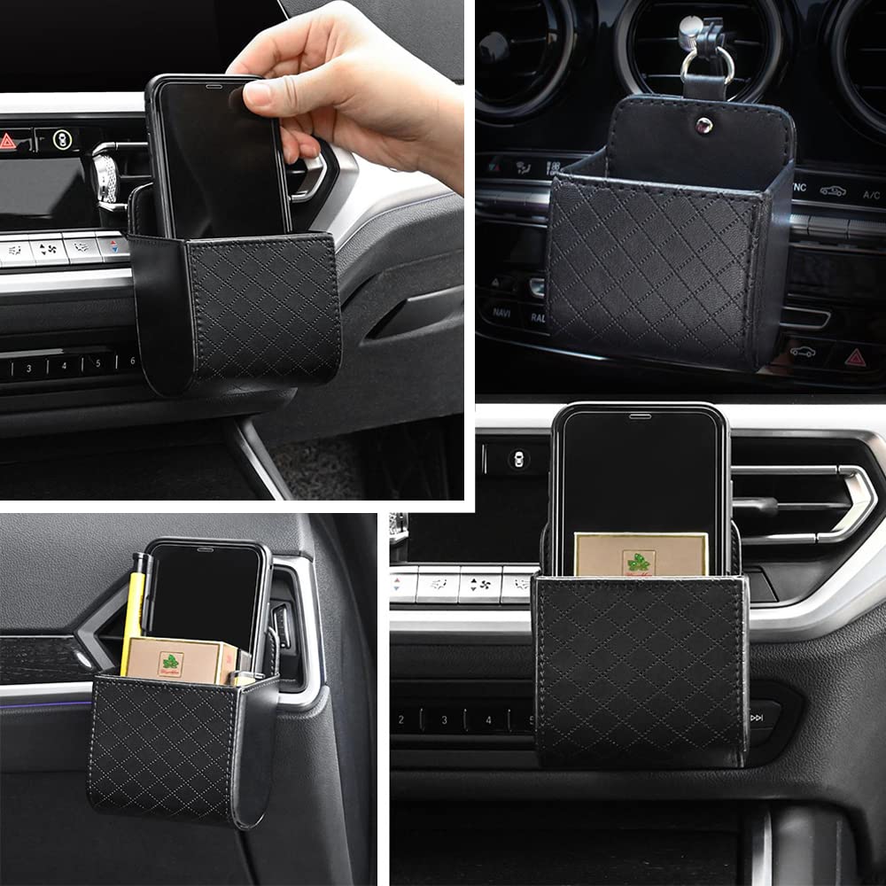 Yeenelwboo Car Air Vent Storage Bag Pu Car Organiser Air Ventilation Organizer Bag Box With Hook For Keys, Coins, Bill Deposit, Mobile Phones