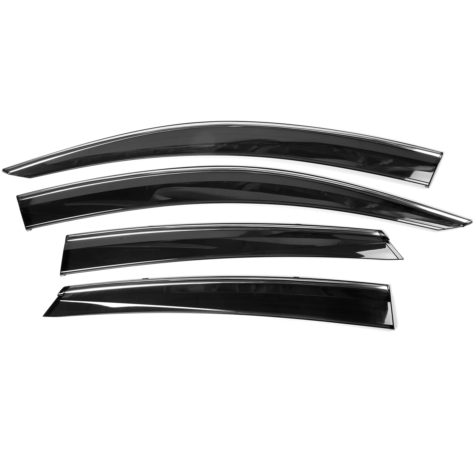 Window Visor Compatible With 2016-2021 Honda Civic, Factory Style Injection W Chrome Trim Pc Rain Guard Shade By Ikon Motorsports, 2017