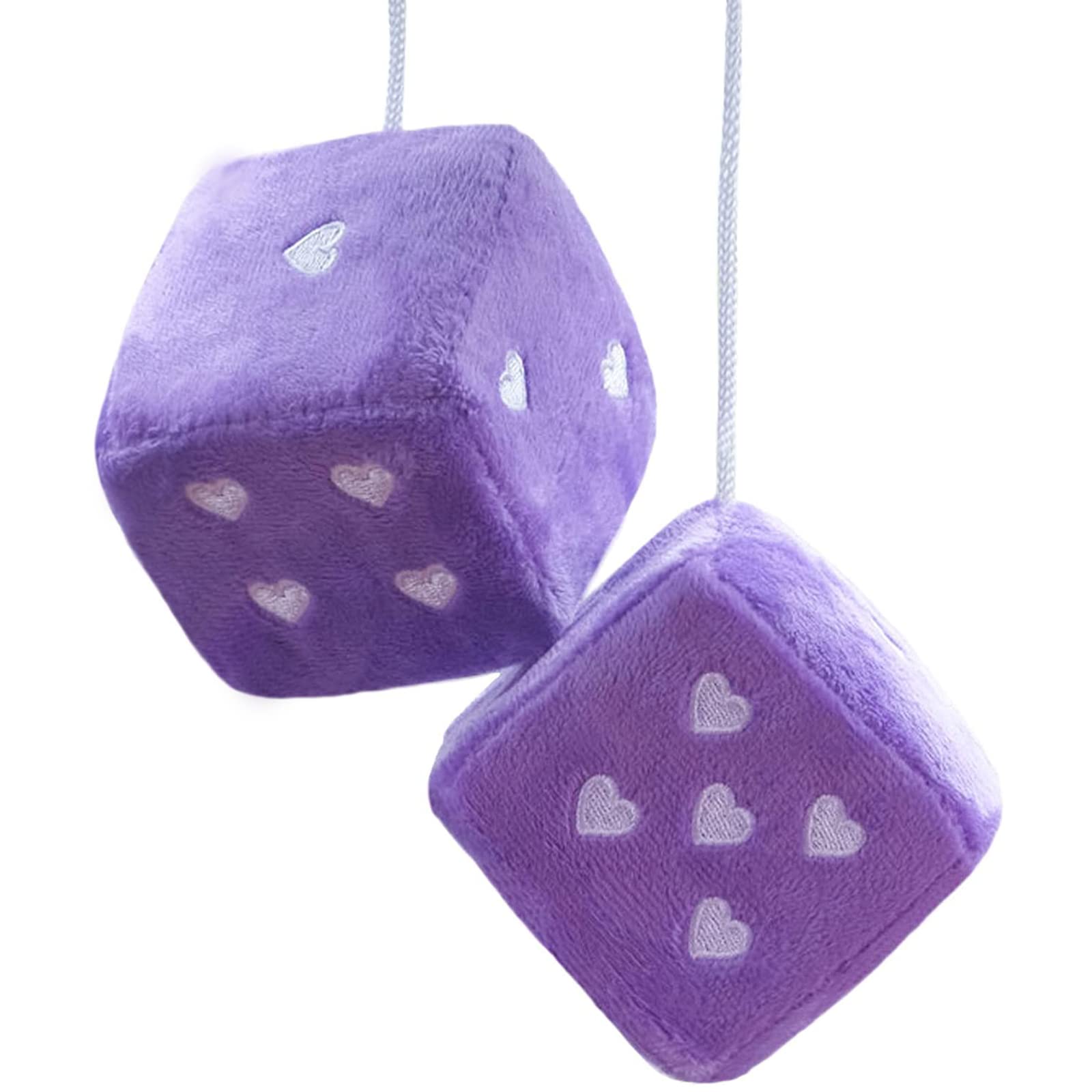 Pair 3    Purple Fuzzy Plush Dice Heart Shape Decor for Car Rearview Mirror, Retro Square Decoration Dice for Car Hanging Access