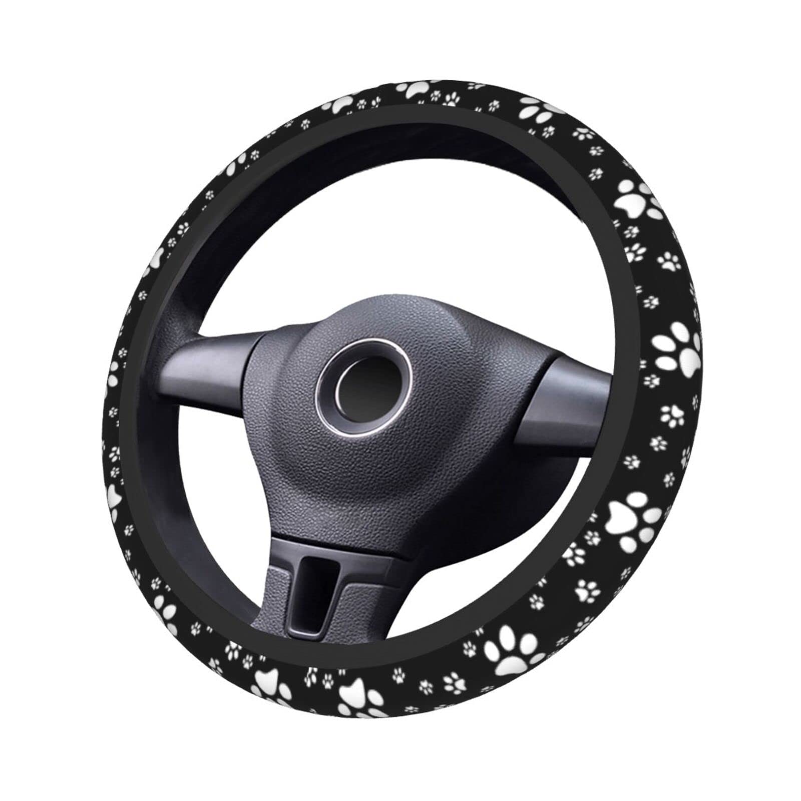 Cute Animal Paw Print Steering Wheel Cover Universal Seamless Pattern Animal Pet Foot Prints White Wheel Protector For Women Lad