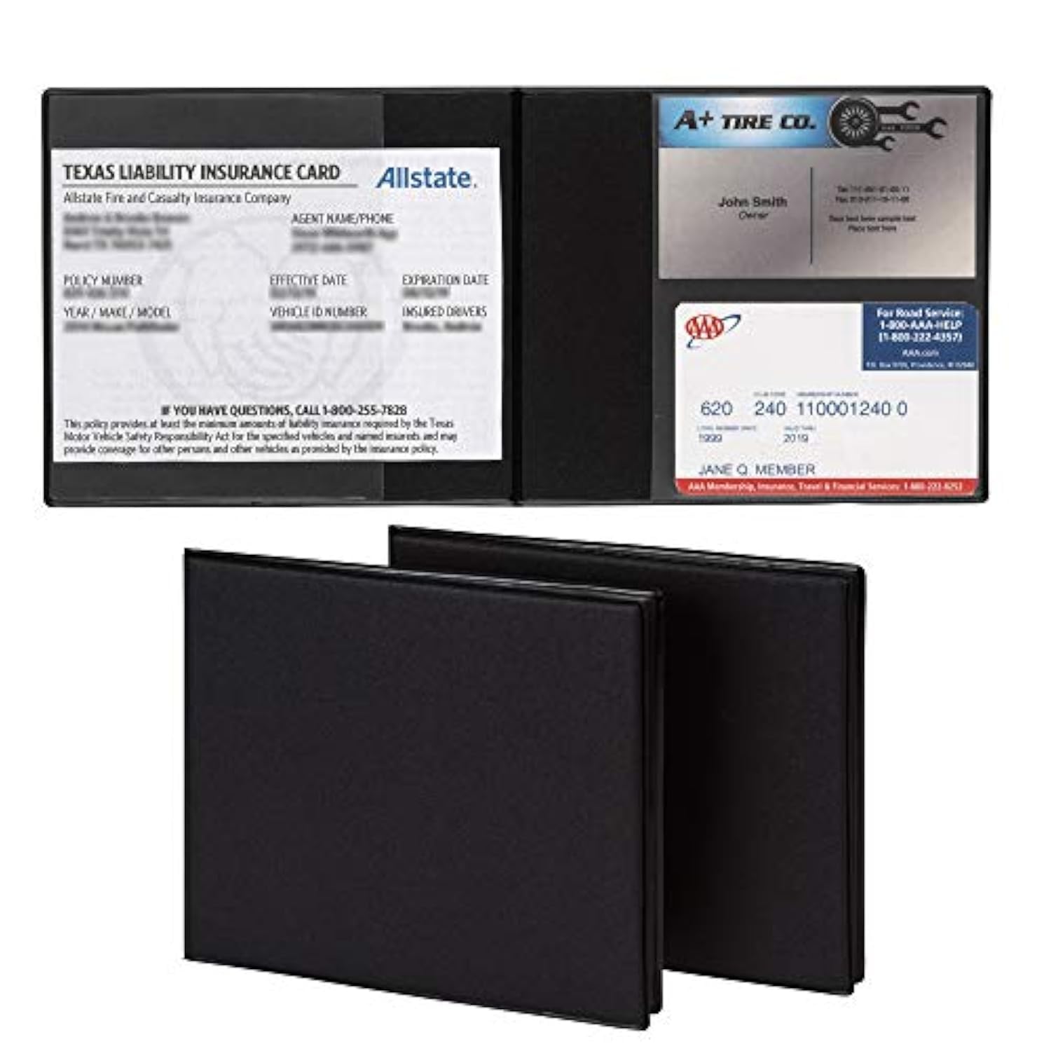 Samsill 2 Pack Car Registration and Insurance Holder, 5.25'' x 4.75'' Black Glove Box Organizer, Perfect for Multiple Vehicles