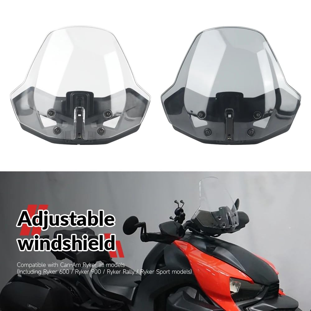RUNNING PANTHER Adjustable Windshield for Can-Am Ryker 600/900, Smoke Gray, Polycarbonate, Vented, Regular Size, 2019-2023 Models