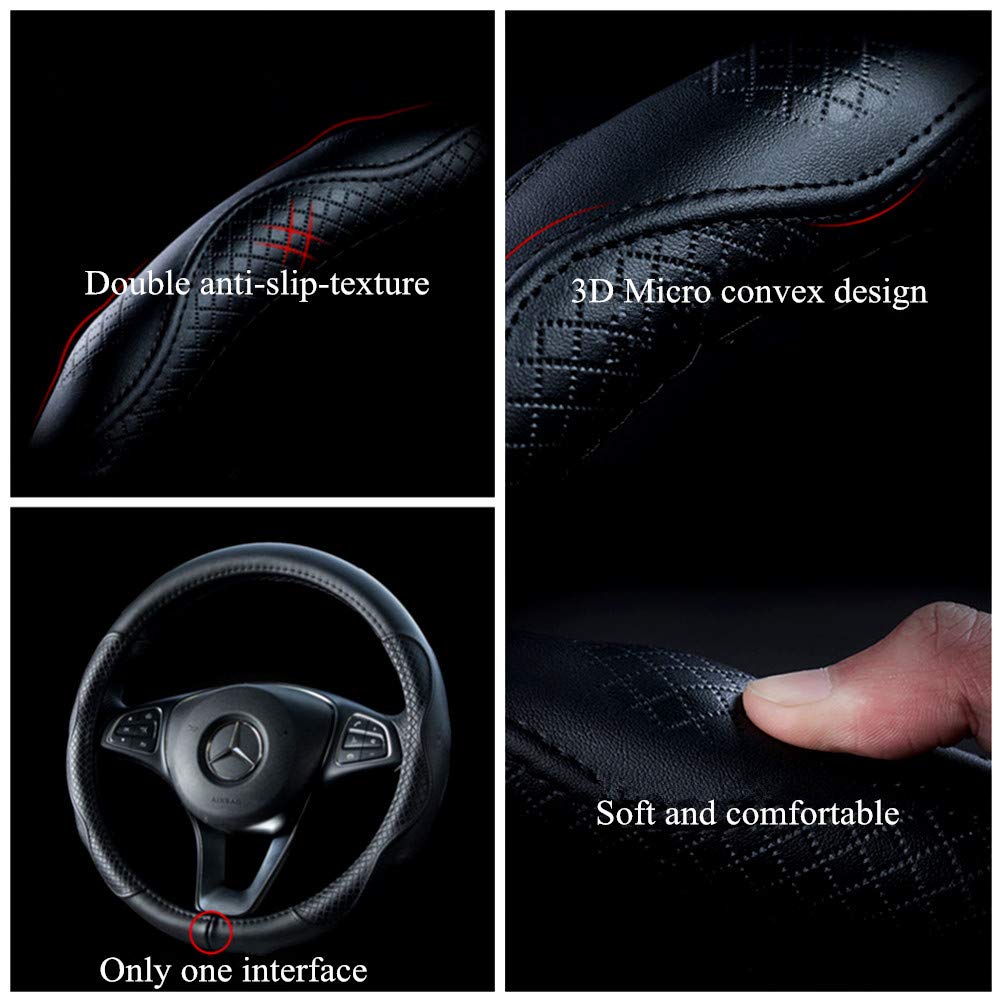 Red Rain Brown Leather Steering Wheel Cover Universal Size M 15inch for Car/SUV - A-Brown-M