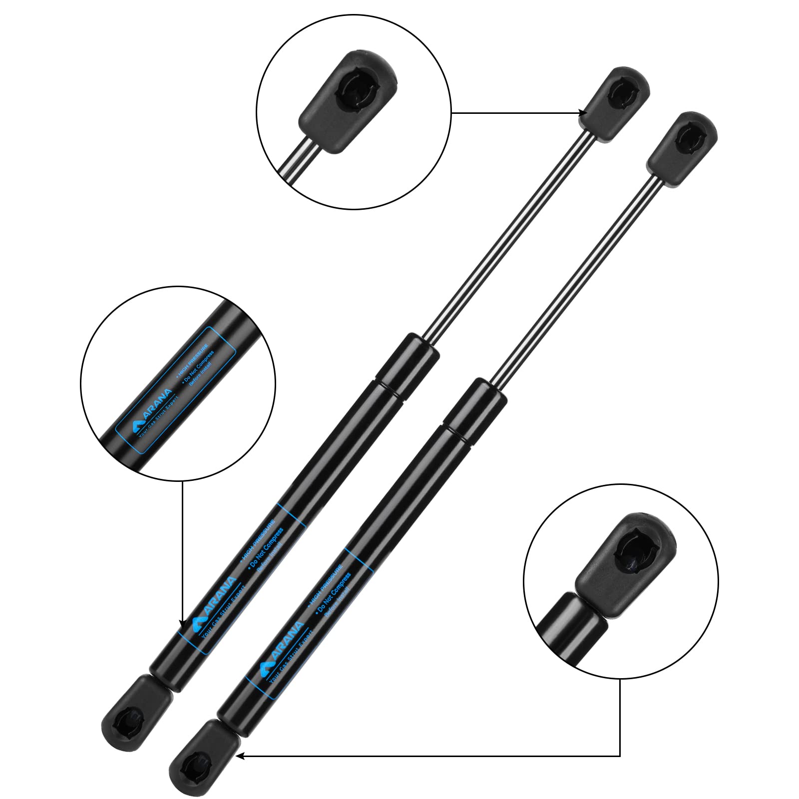Arana C16-09903 12 Inch 24 Lb Gas Struts Spring Shocks C16-25685 11.57 Inch 24Lb Lift Support For Canopy Topper Camper Shell Tru
