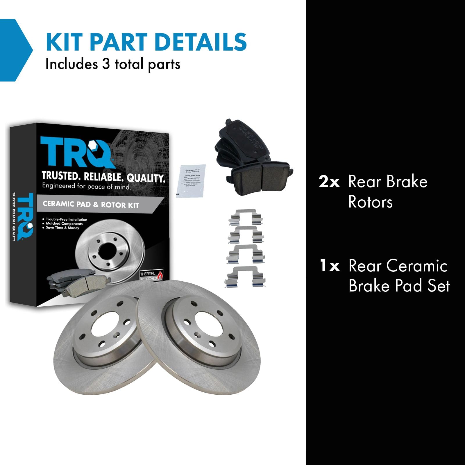 Trq Rear Brake Pad & Rotor Kit Brake Pads Brake Rotor Ceramic Compatible With 2009-2016 Audi A4 A4 Quattro 2010-2014 A5 2008-201