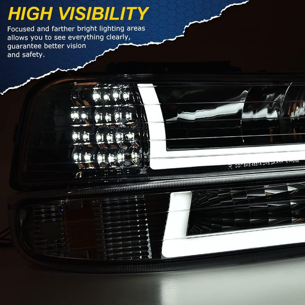 G-Plus Led Drl Headlights, Compatible With 1999-2002 Chevy Silverado 1500 2500/2001-2002 Silverado 1500Hd 2500Hd 3500, Driver Si