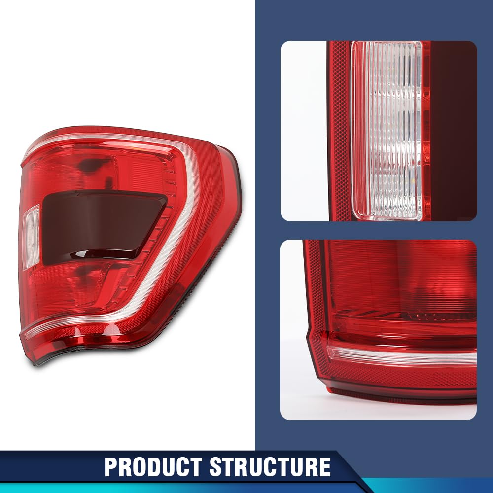 PIT66 LED Tail Lights Pair for 2021-2023 Ford F150, Driver & Passenger Side, Red Lens, Compatible with Incandescent & Blind Spot Models