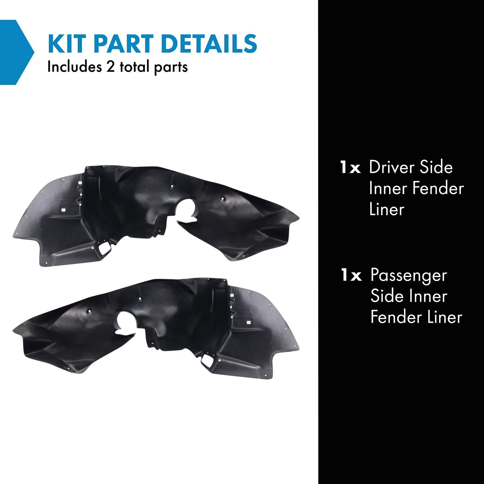 Trq Inner Fender Liner Set Compatible With 2012-2015 Chevrolet Camaro Gm1248254 Gm1249254