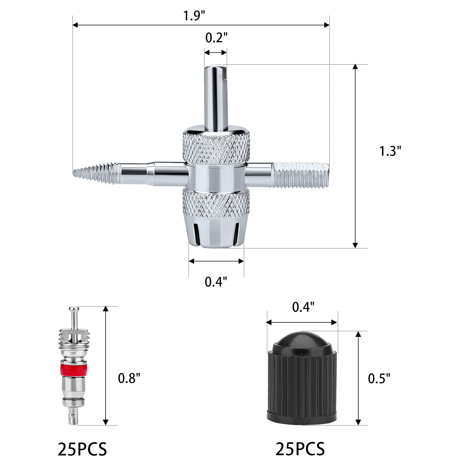 SOKOSEY 56Pcs Valve Stem Removal Tool, Valve Cores, 4-Way Valve Tool, Valve Core Remover Tool, Valve Stem Caps