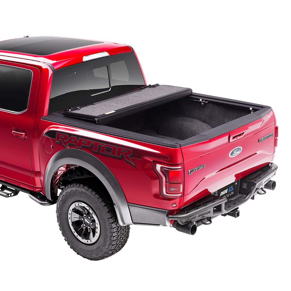 A.R.E. Fusion Painted Hard Fold Truck Bed Tonneau Cover | Ar22019L-Rr | Fits 2015 - 2020 Ford F-150 5' 6' Bed (67.1'), Paint Code: Rr Ruby Red