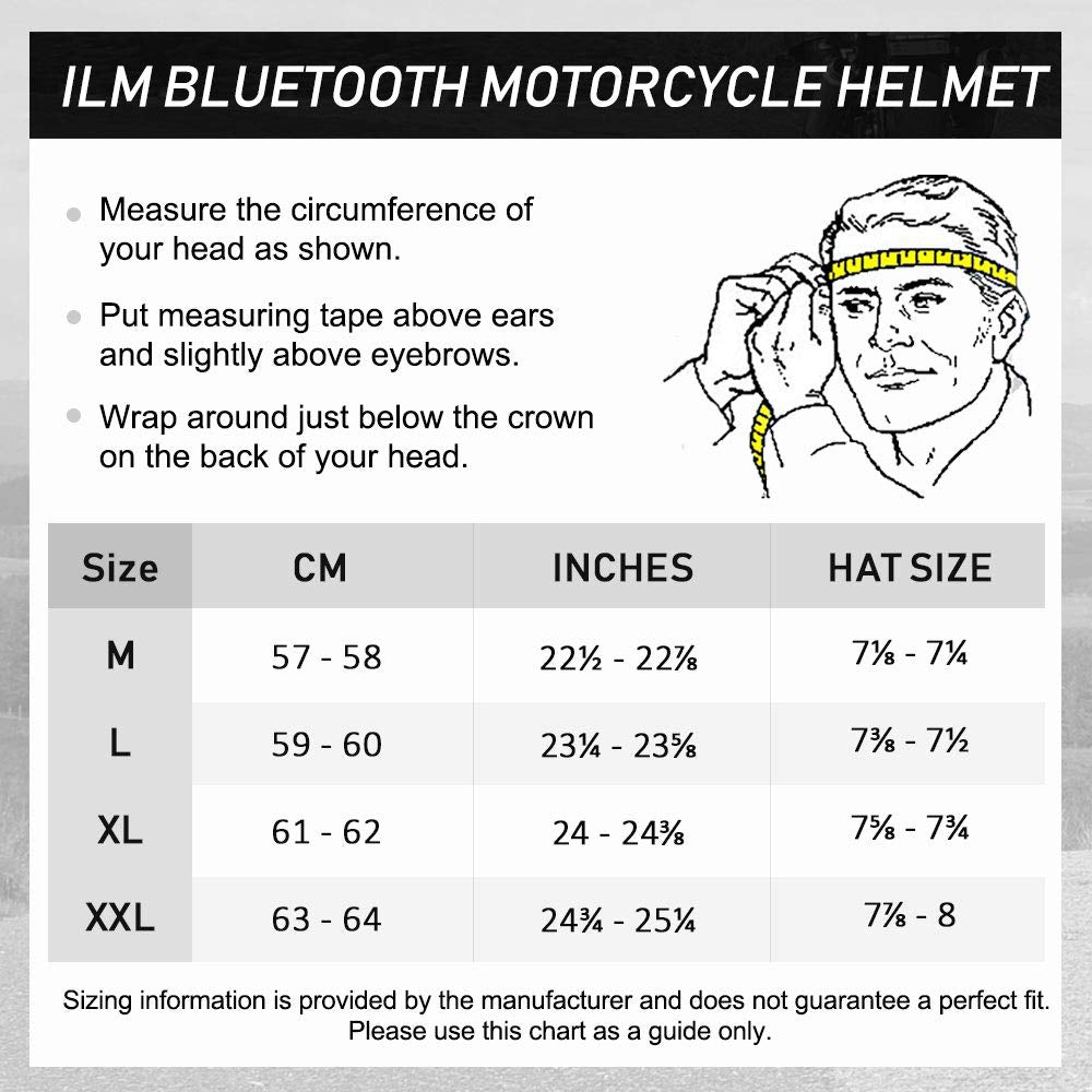 ILM Bluetooth Motorcycle Helmet Modular Full Face Dual Visor FM Radio, X-Large, Bright Red, Model 902BT, ABS Material