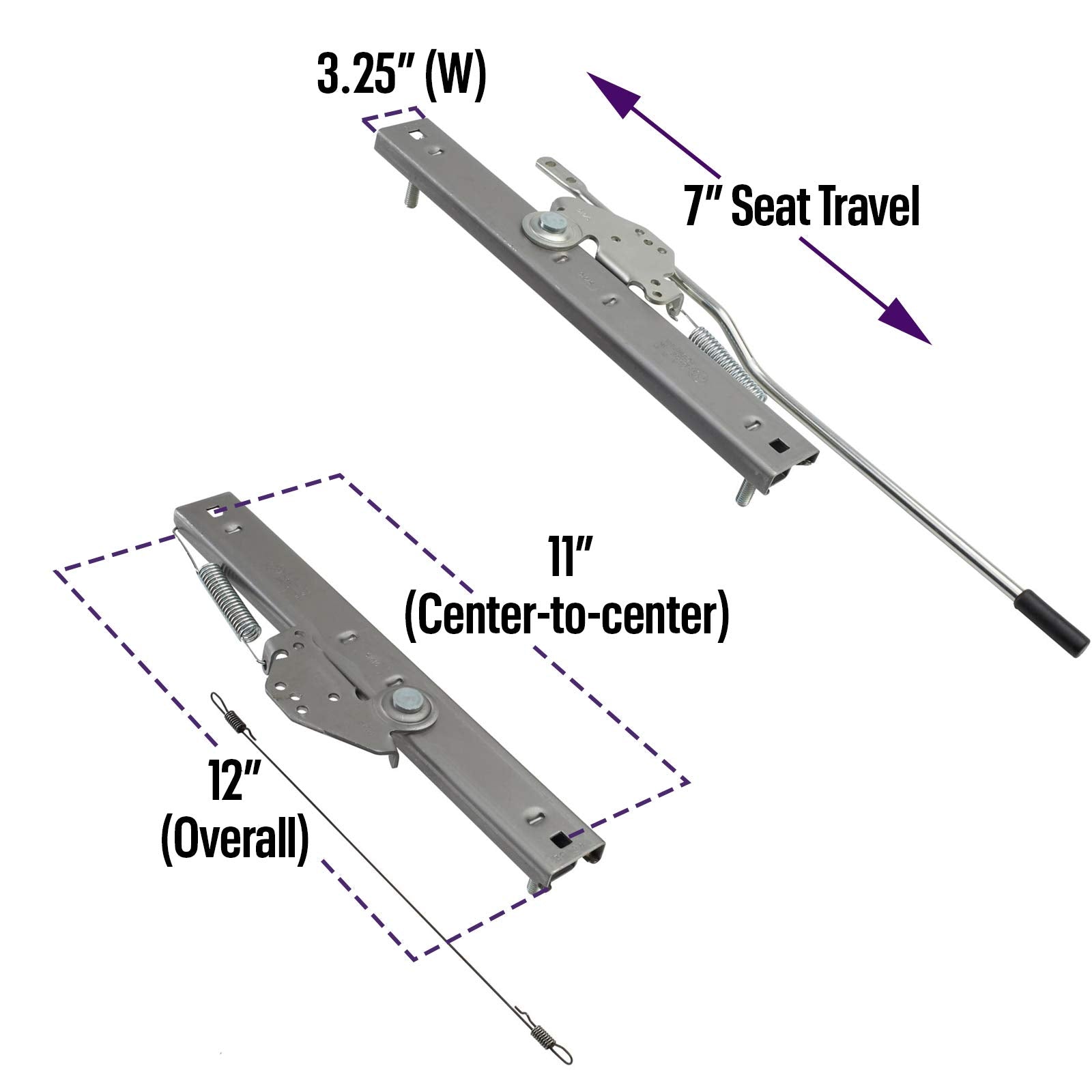 Speedway Motors Universal Bucket Seat Slider Tracks - Dual Locking, 7-Inch Adjustable Length, Alloy Steel, Ideal for Hot Rods & Muscle Cars