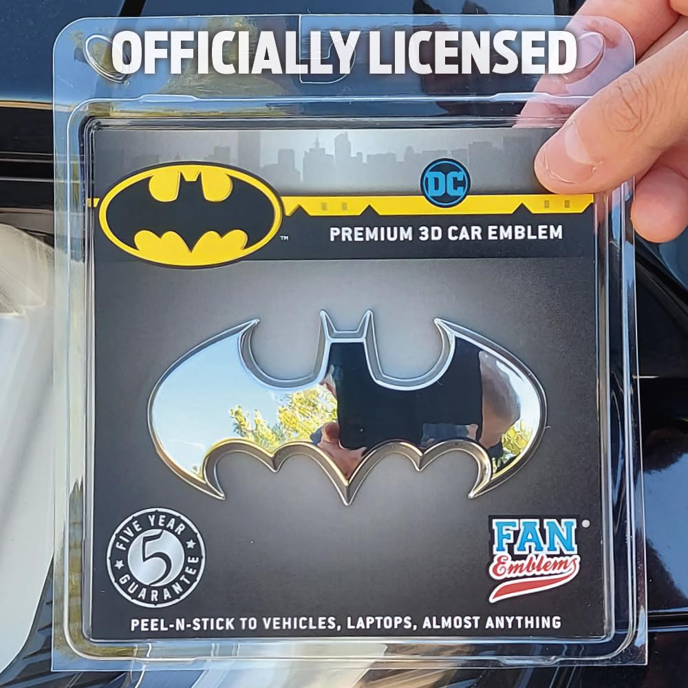 Fan Emblems Batman Car Emblem - 1989 Batwing Batarang Symbol 3D Auto Badge - Color: Chrome - Size: 3.8 X 1.8 X 0.2 Inches - Offi