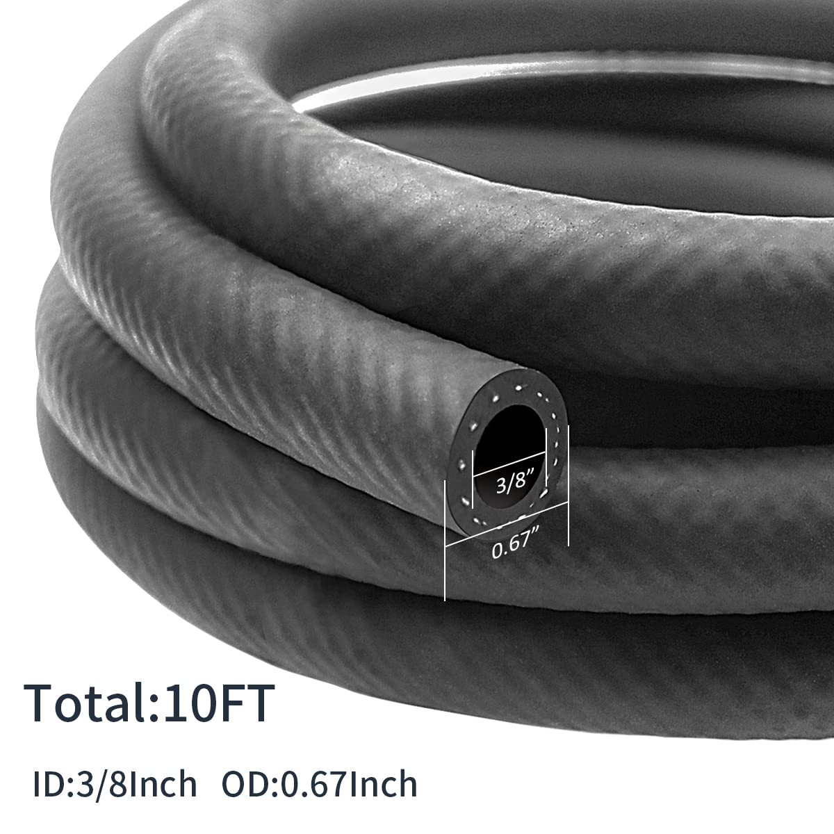 3/8 Inch Id Nbr Rubber Hose, Fuel Hose Line Transfer Hose For Small Engine Black 10 Feet