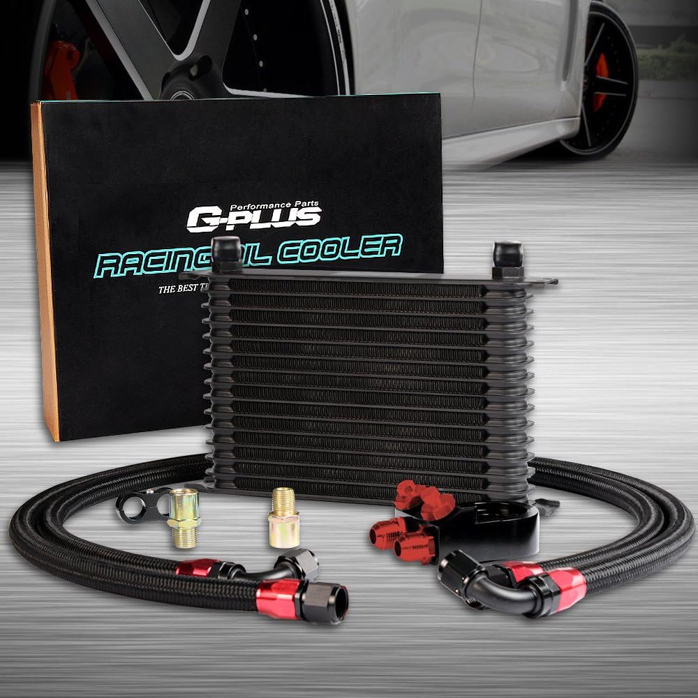 G-PLUS Universal 15 Row 10AN Engine Transmition Oil Filter Relocation Kit Oil Cooler Kit Aluminum Black