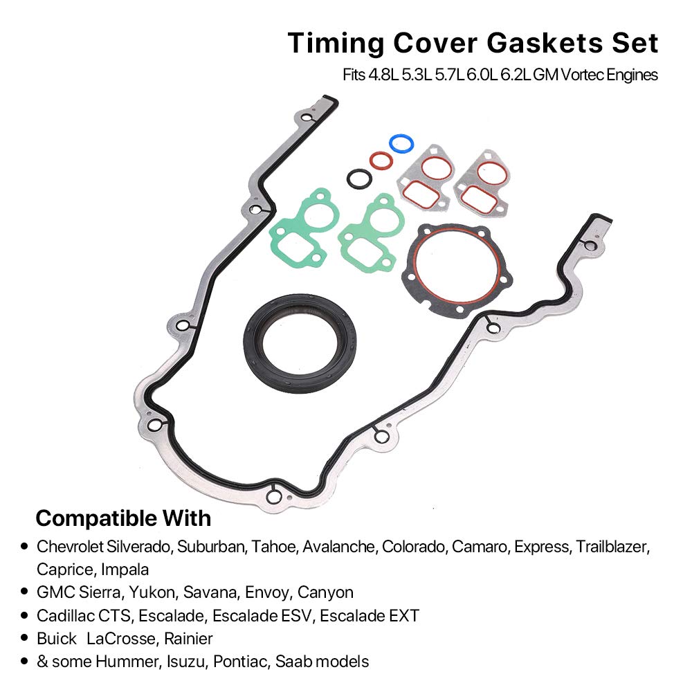 Timing Cover Gasket Set - Compatible With 4.8L 5.3L 5.7L 6.0L 6.2L Chevy Silverado, Suburban, Tahoe, Gmc Sierra, Yukon, Savana,