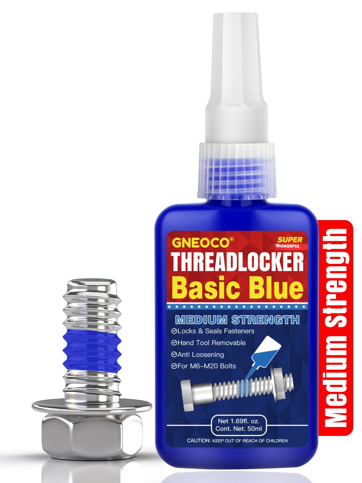 GNEOCO ThreadLocker Blue - Medium Strength Anaerobic Metal Glue, 50ml, Prevents Loosening & Corrosion for Nuts, Bolts, Fasteners