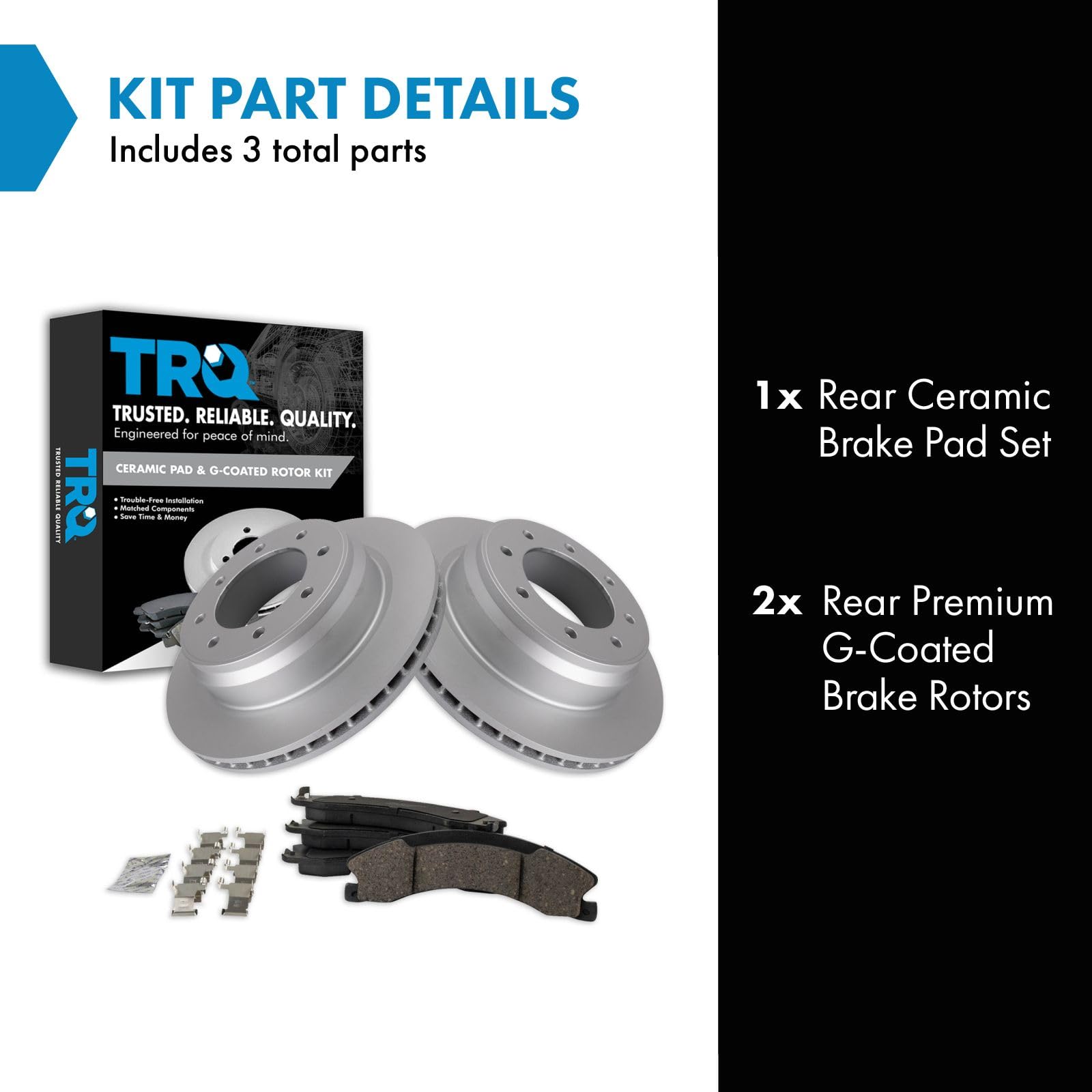 Trq Rear Brake Pad & Rotor Kit Brake Pads Brake Rotor Ceramic Premium G-Coated Compatible With 2012-2019 Nissan Nv1500 Nv2500 Nv