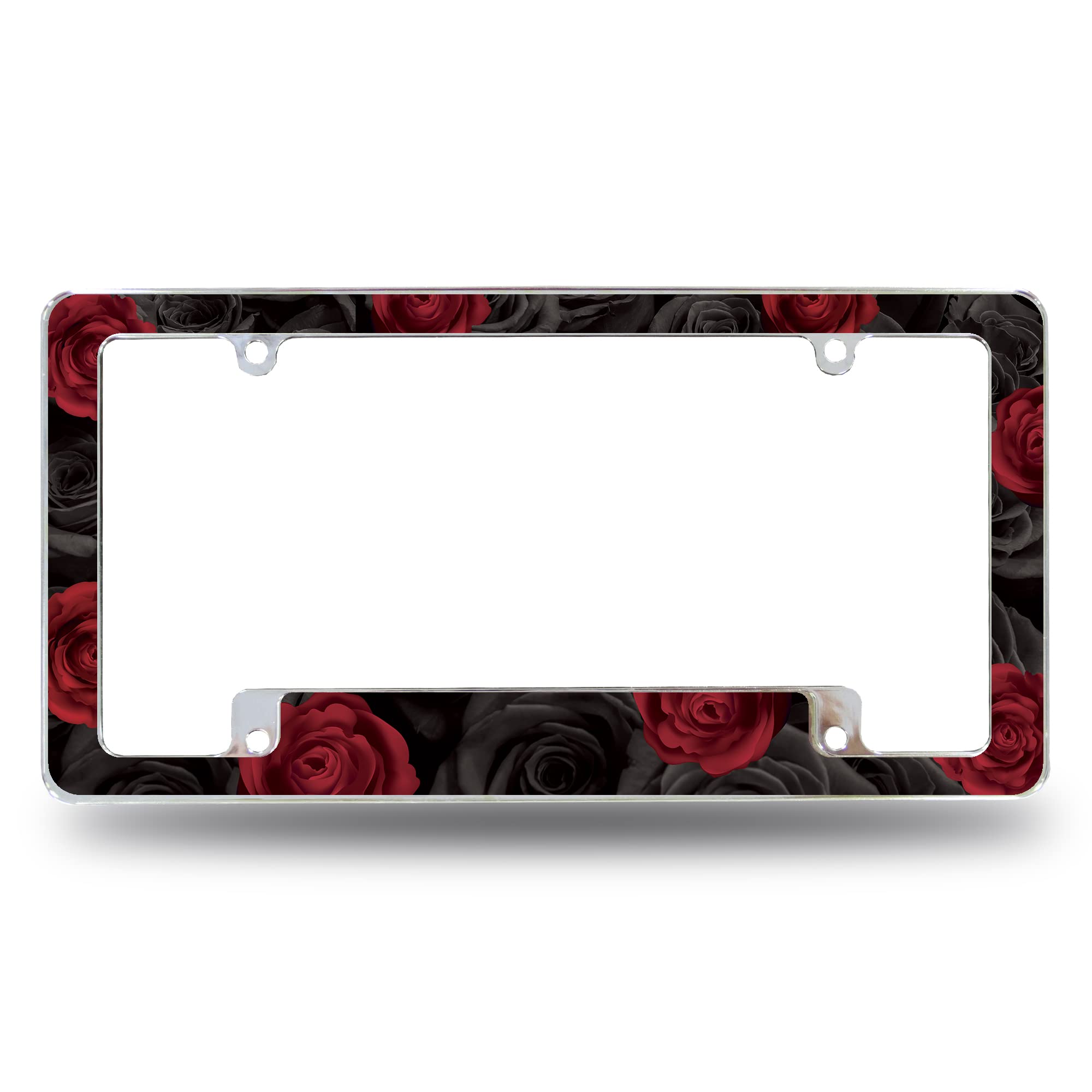 Rico Industries Red and Black Roses All Over Automotive License Plate Frame for Car/Truck/SUV (12 x 6)