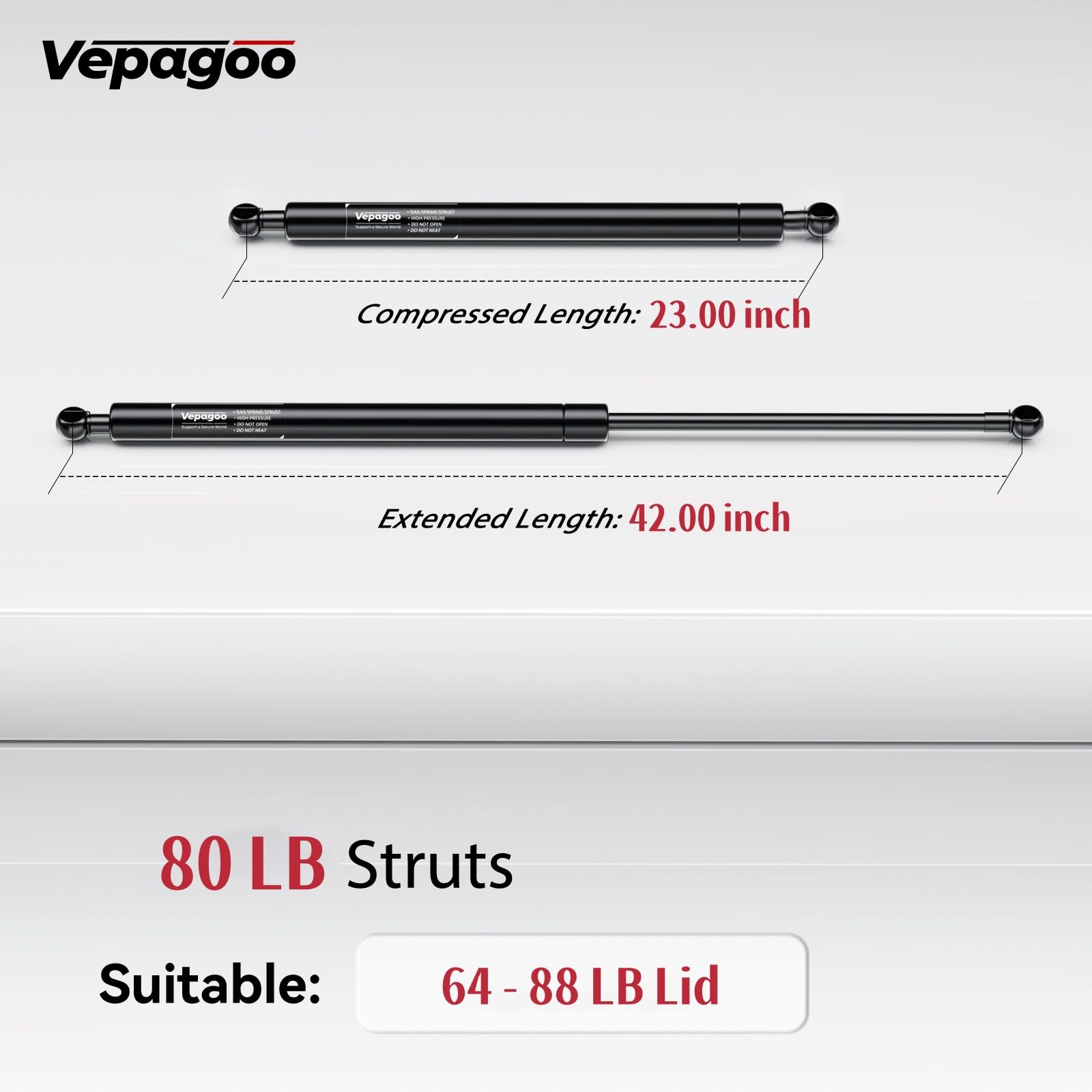 Vepagoo 42" Heavy Duty Gas Struts - 80Lb/356N Lift Support for Tonneau Cover, RV, Kitchen Door, Truck Bed - 2pcs (1 Pair)