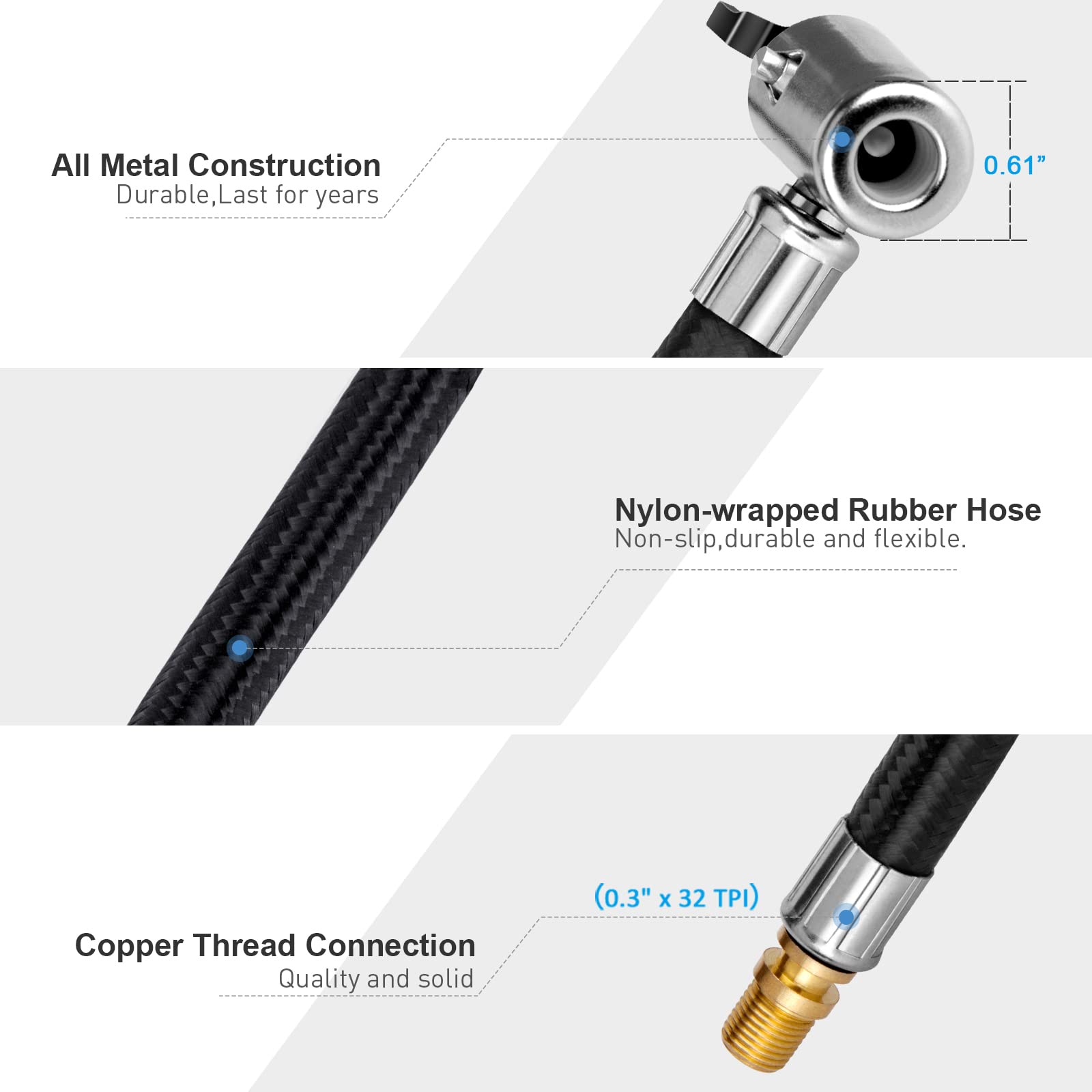 LUMITECO 31 Tire Inflator Hose Adapter with Lock On Air Chuck & Schrader Valve - Braided Hose Set for Tire Pumps