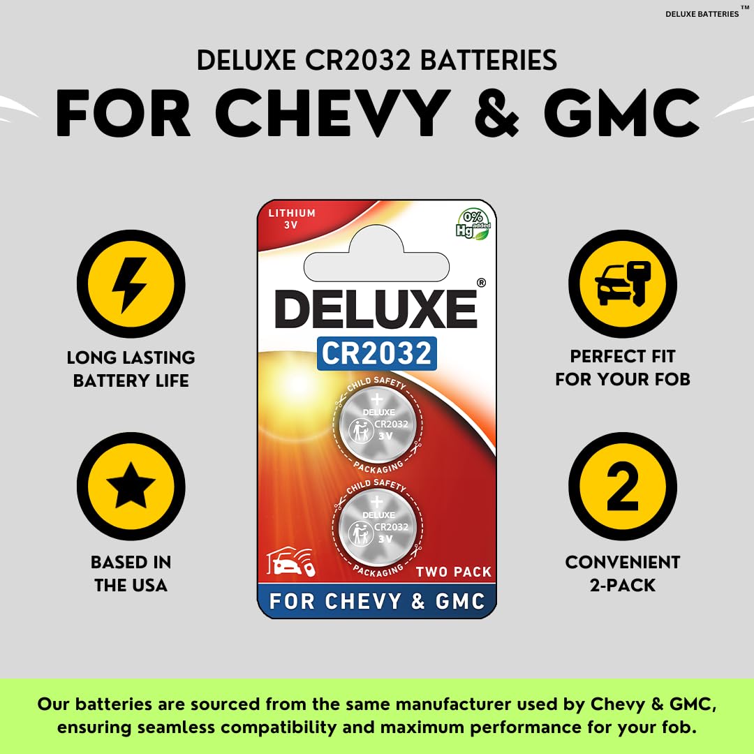 Deluxe Batteries Key Fob Replacement Batteries for Chevy & GMC - Remote Key (2-Pack) - Fits Silverado, Equinox, Malibu, and more