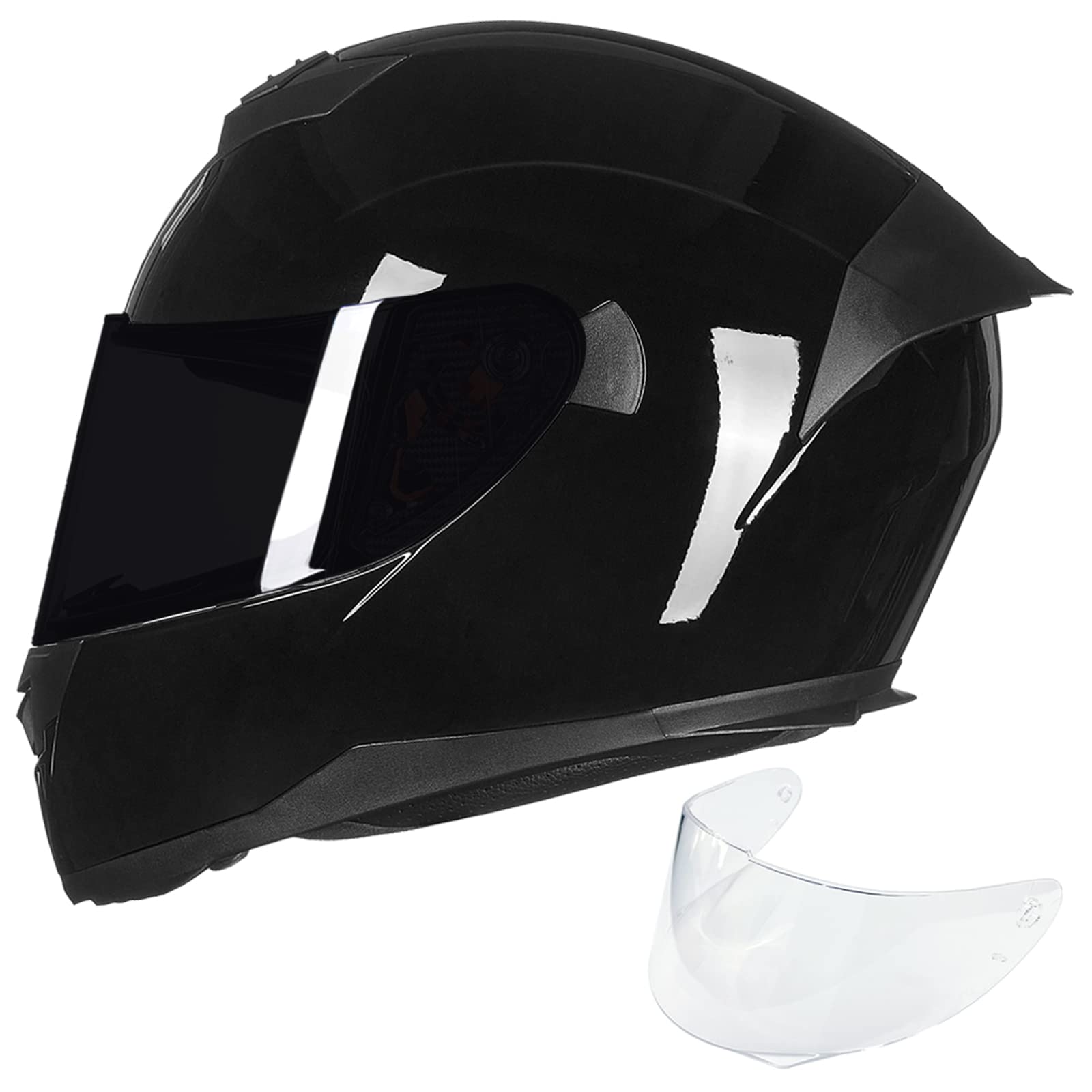 ILM Full Face Motorcycle Helmet for Motocross Street Bike DOT Certified 2 Visors Model-317(Gloss Black, L)
