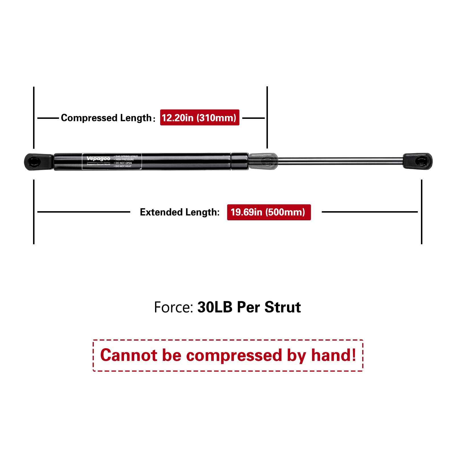 C16-09786 C1609786 20 Inch 30Lb/133N Gas Strut Shock Lift Support For Camper Shell Window Rv Door Bed Storage Truck Tonneau Cover Box Lid, Set Of 2 Vepagoo