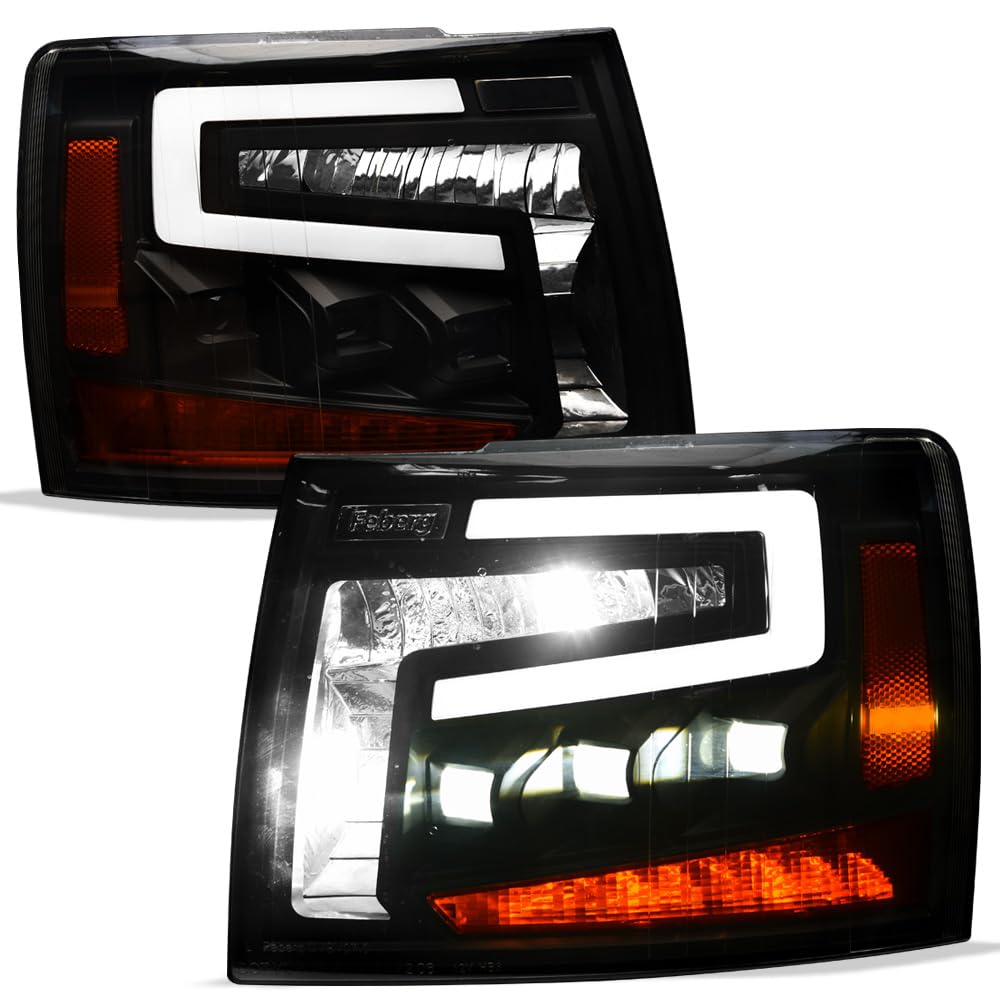 Topline_autopart Sequential Black Housing Full LED Tri Projector Headlights Signal Lamps Amber Reflector nb Compatible With 07-1